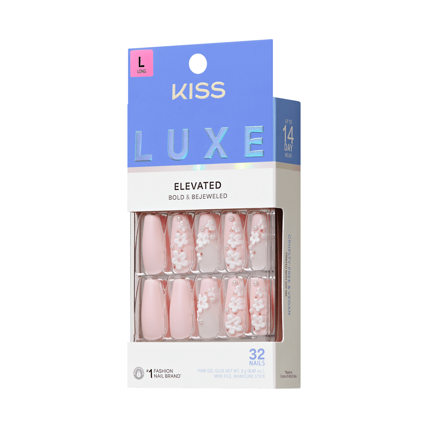 KISS Luxe Elevated Long Nails, Bold &amp; Bejeweled, 32 Count