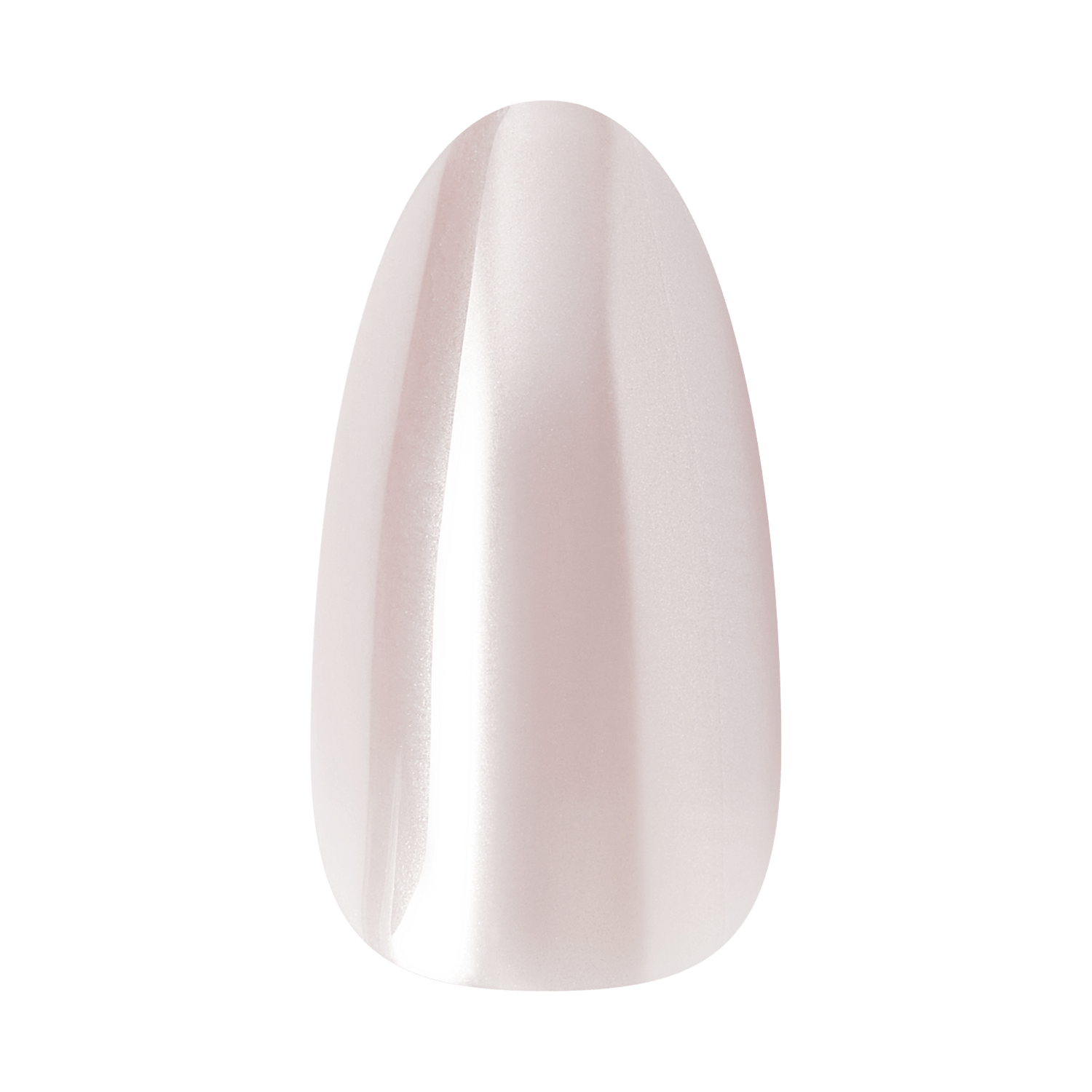 Oval almond-shaped nail polish sample in soft pink pearl finish.