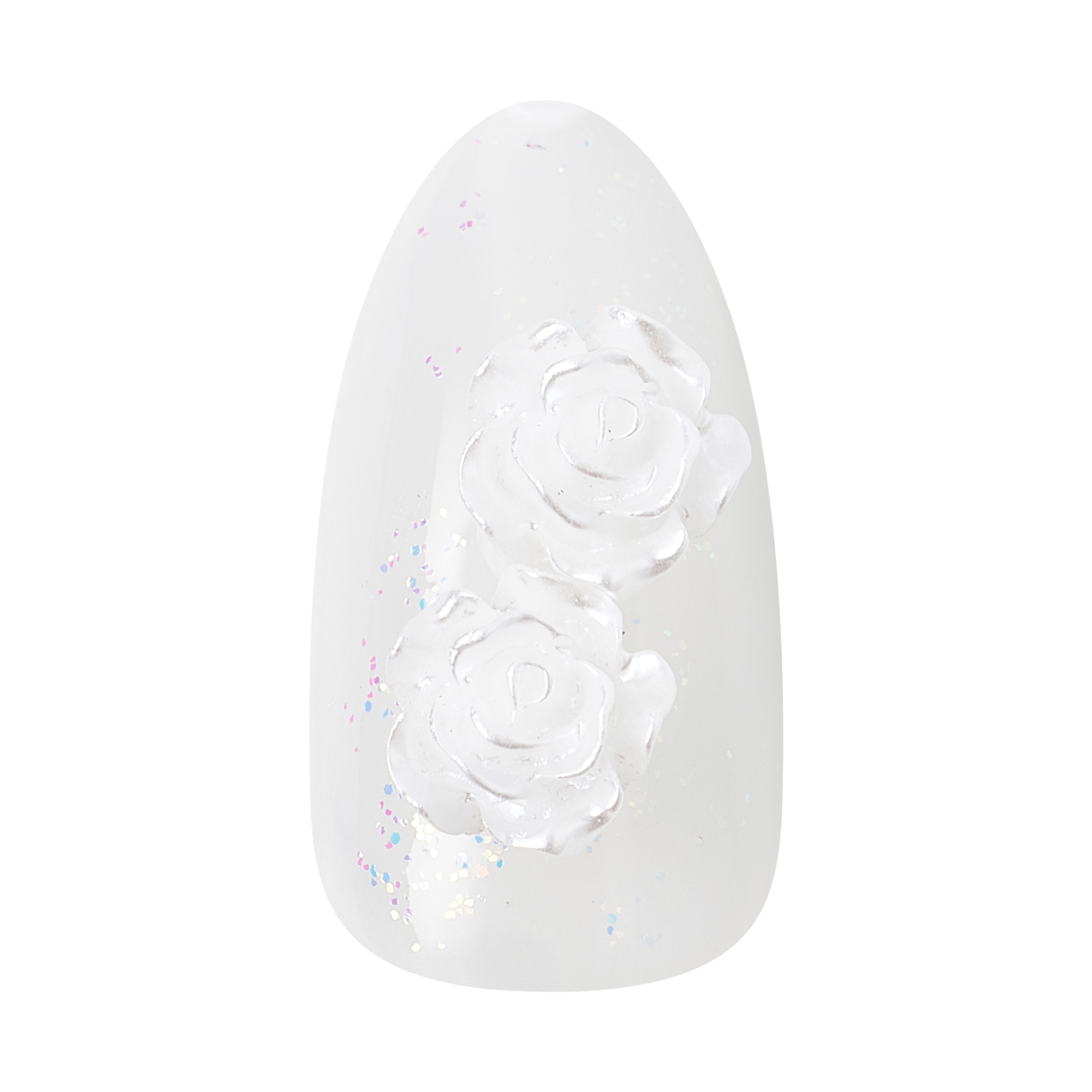 Kiss Glam Jeweled Press On Fake Glue Nails - Polaroid | 3D &amp; Jeweled Design, White, Medium, Almond