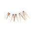 The image features a set of false eyelashes arranged in a fan-like shape. The lashes are long and slender, with a gradient of color that transitions from a darker shade at the base to a lighter hue at the tips. The design includes three distinct sections, each with varying lengths, creating a dramatic and fluttery effect suitable for enhancing eye makeup. The background is plain white, emphasizing the lashes&