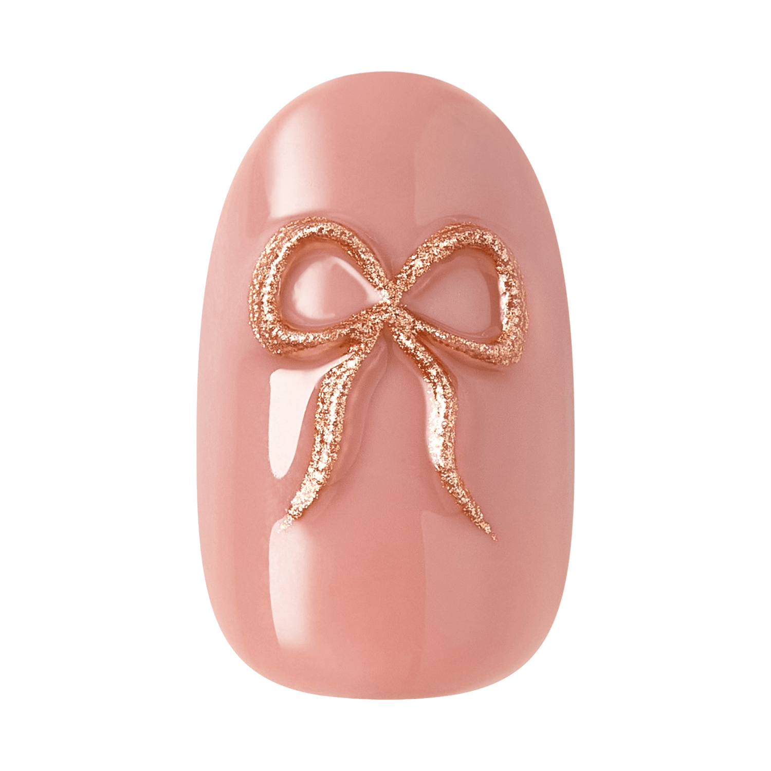 Rose gold glitter bow on nude pink nail art manicure