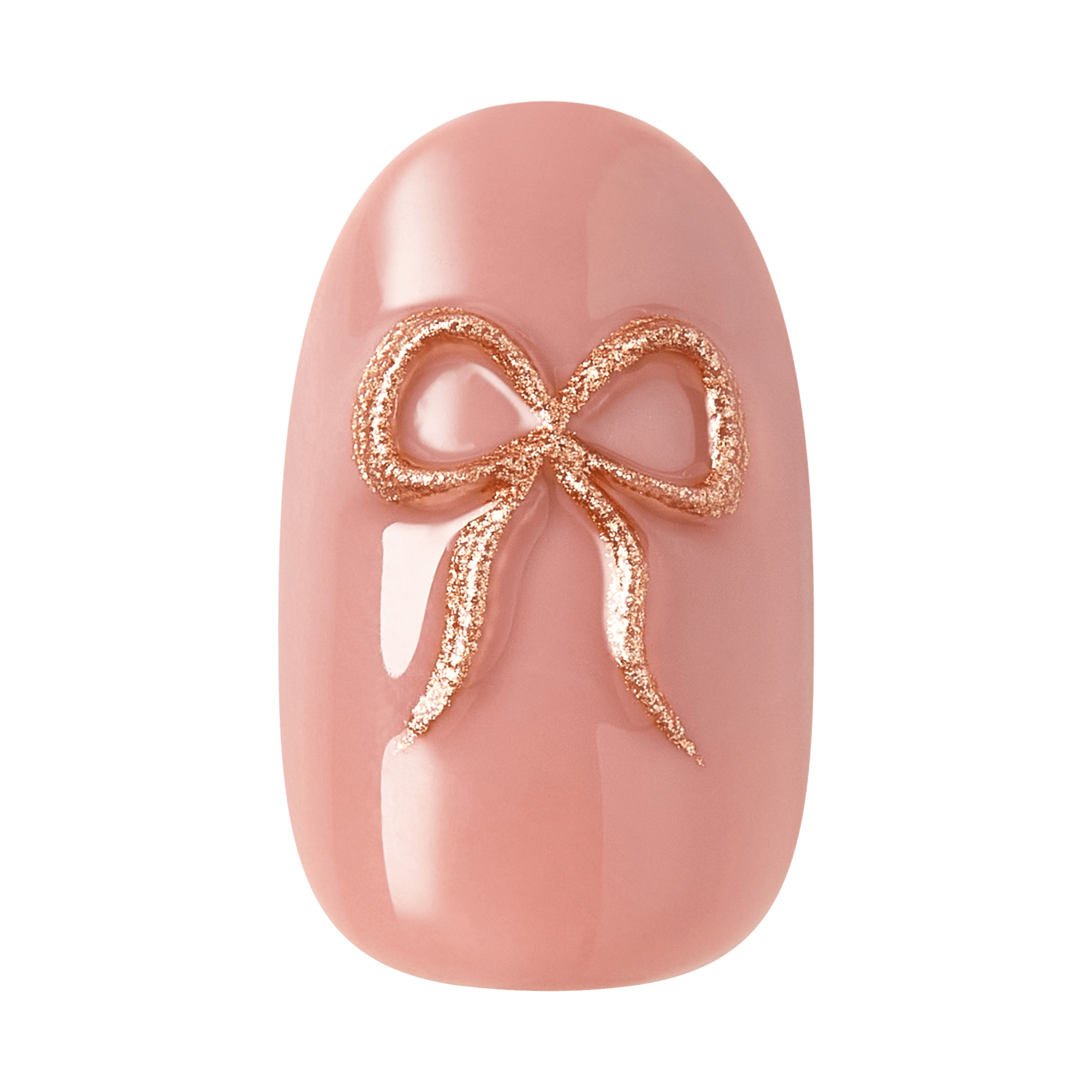 Rose gold glitter bow on nude pink nail art manicure