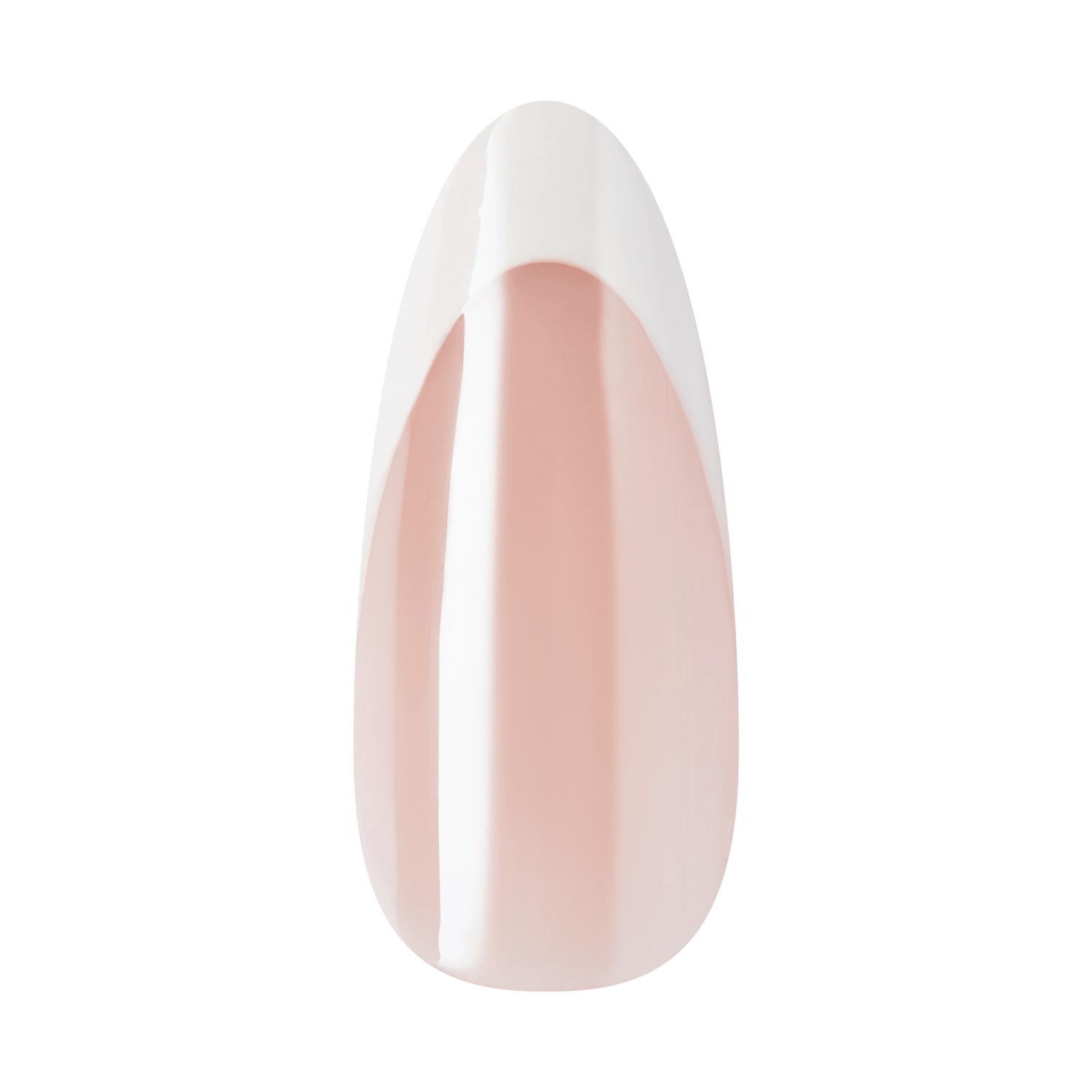 Almond-shaped nail with white tip and nude base, classic French manicure style.