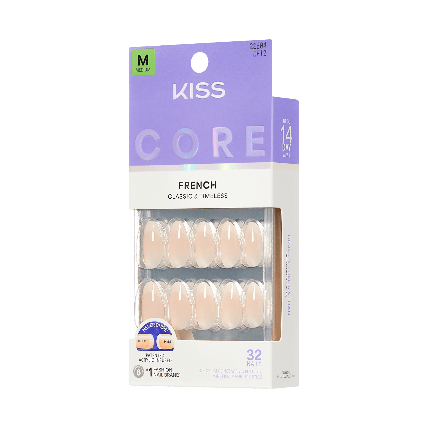 KISS Core French Nails, Medium, 32 Count Nude Manicure Set