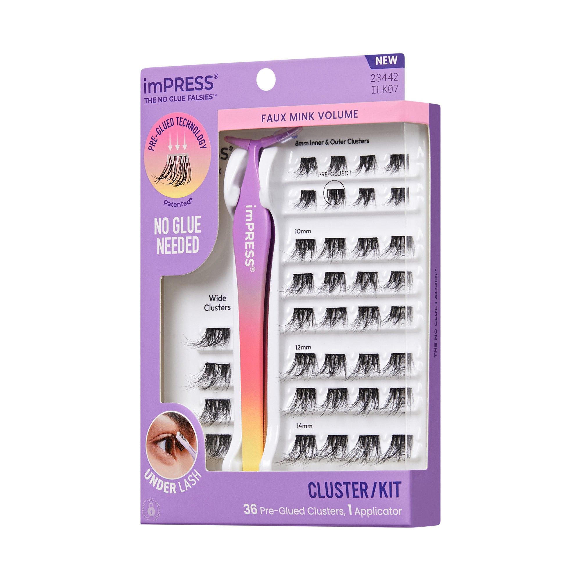 imPRESS Faux Mink Volume pre-glued lash clusters kit with 36 clusters and applicator