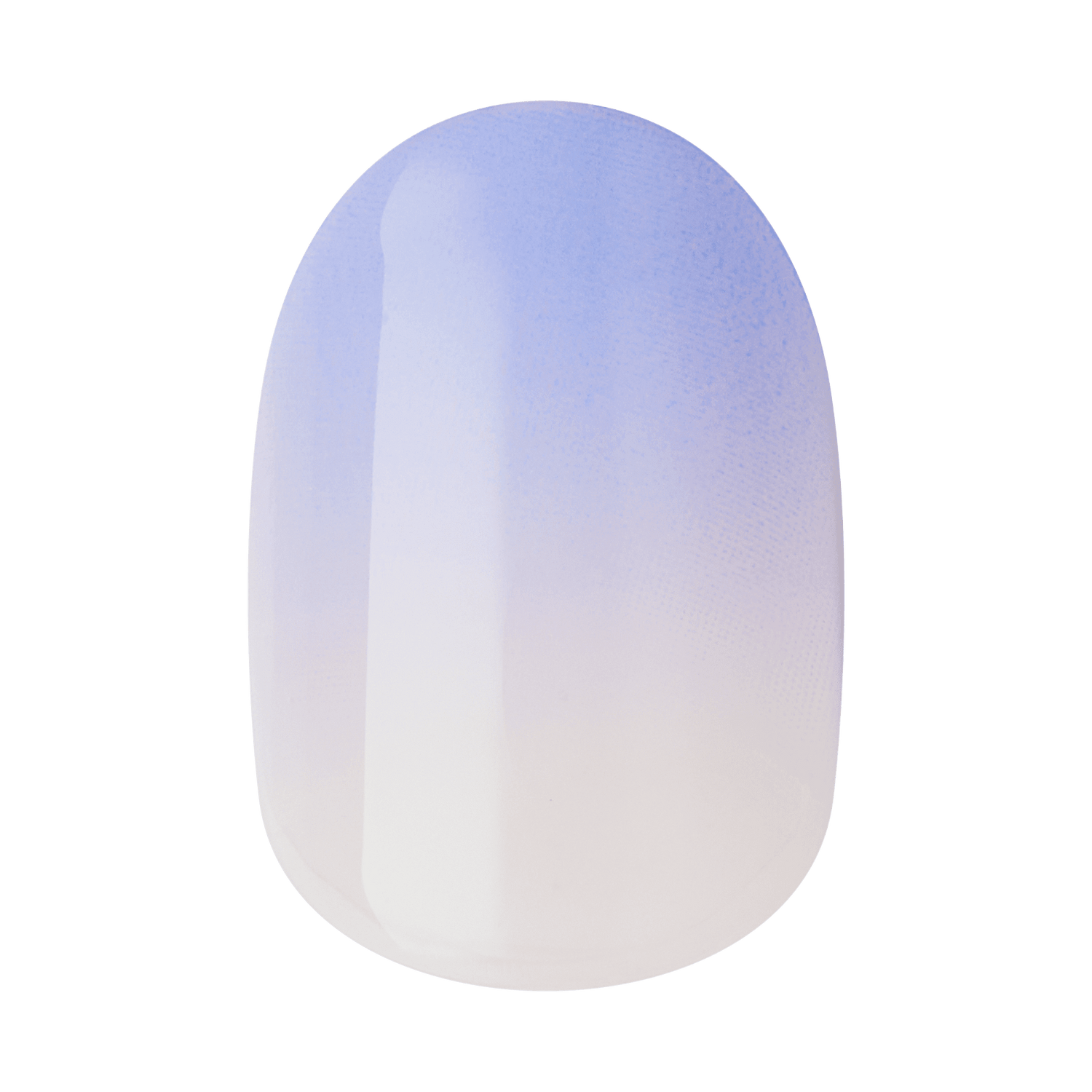 The image features a nail design showcasing a gradient effect. The color transitions from a soft white at the tip to a light blue at the base, creating a smooth ombre look. The overall finish appears glossy and polished, highlighting the blend of colors seamlessly.