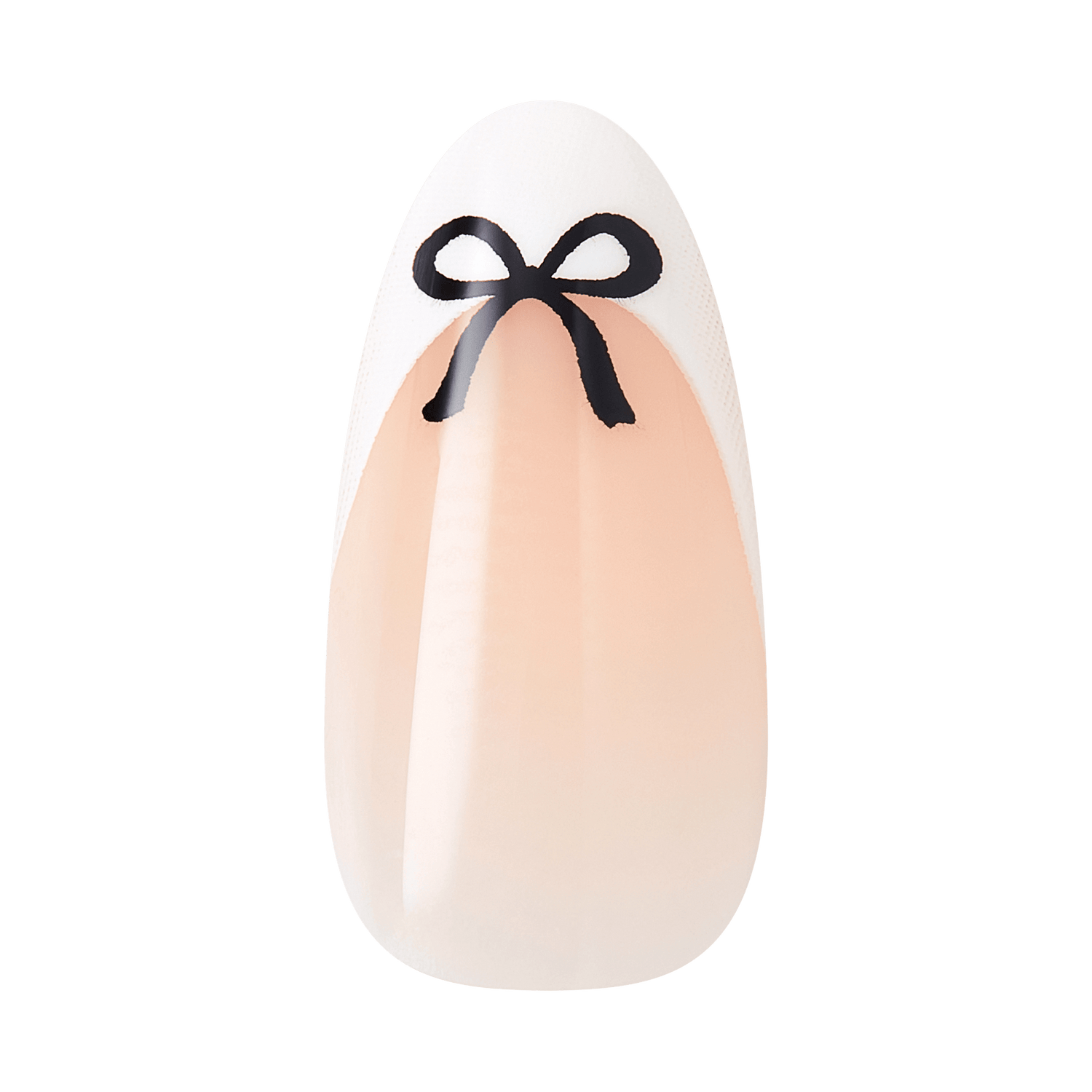 Beige almond-shaped nail with black bow design