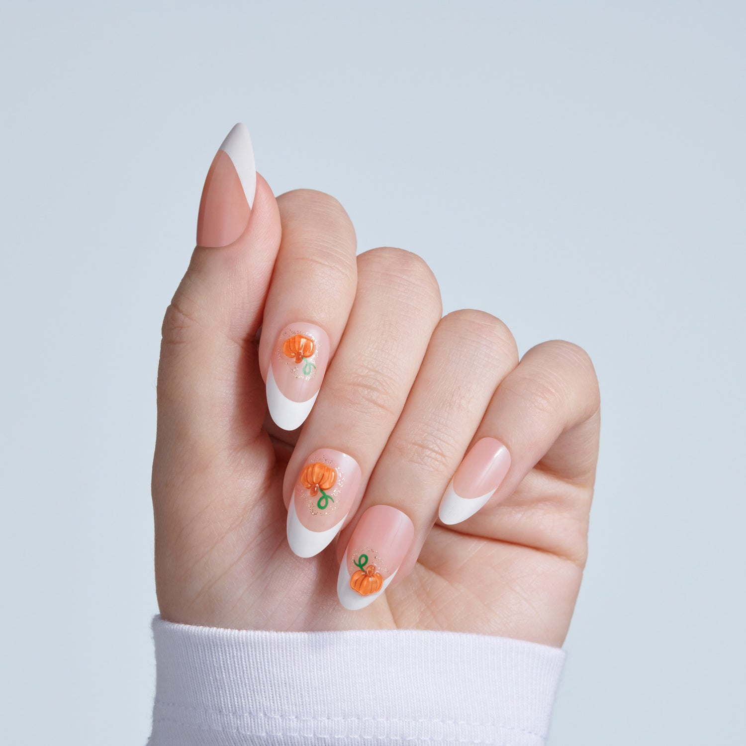 Kiss Haunt Halloween Press On Fake Glue Nails - Spook Me | French Design, White, Medium, Almond, Glow In The Dark