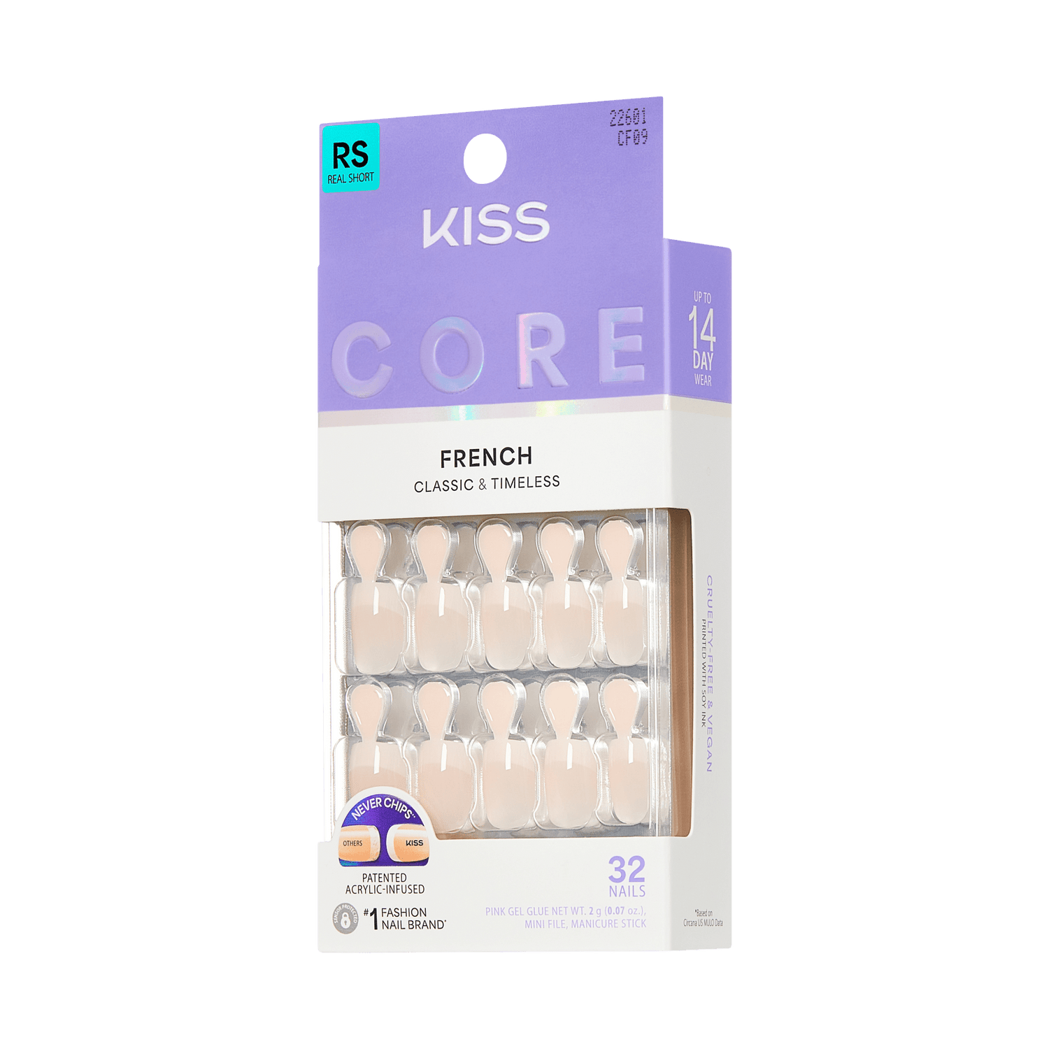 KISS Core French Nails 32-pack, classic timeless style, up to 14 day wear