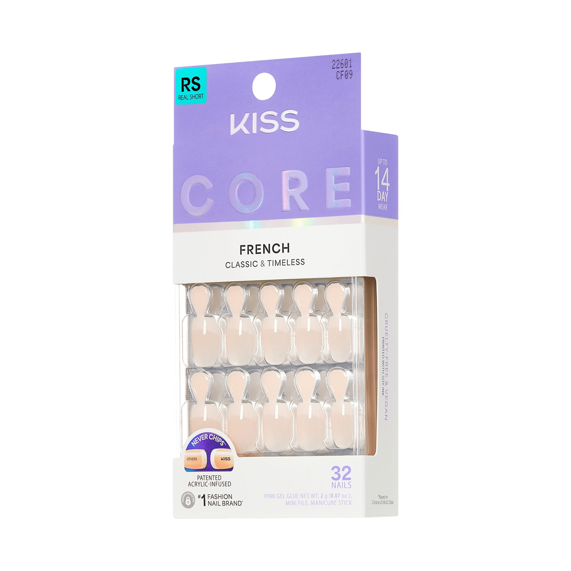 KISS Core French Nails 32-pack, classic timeless style, up to 14 day wear