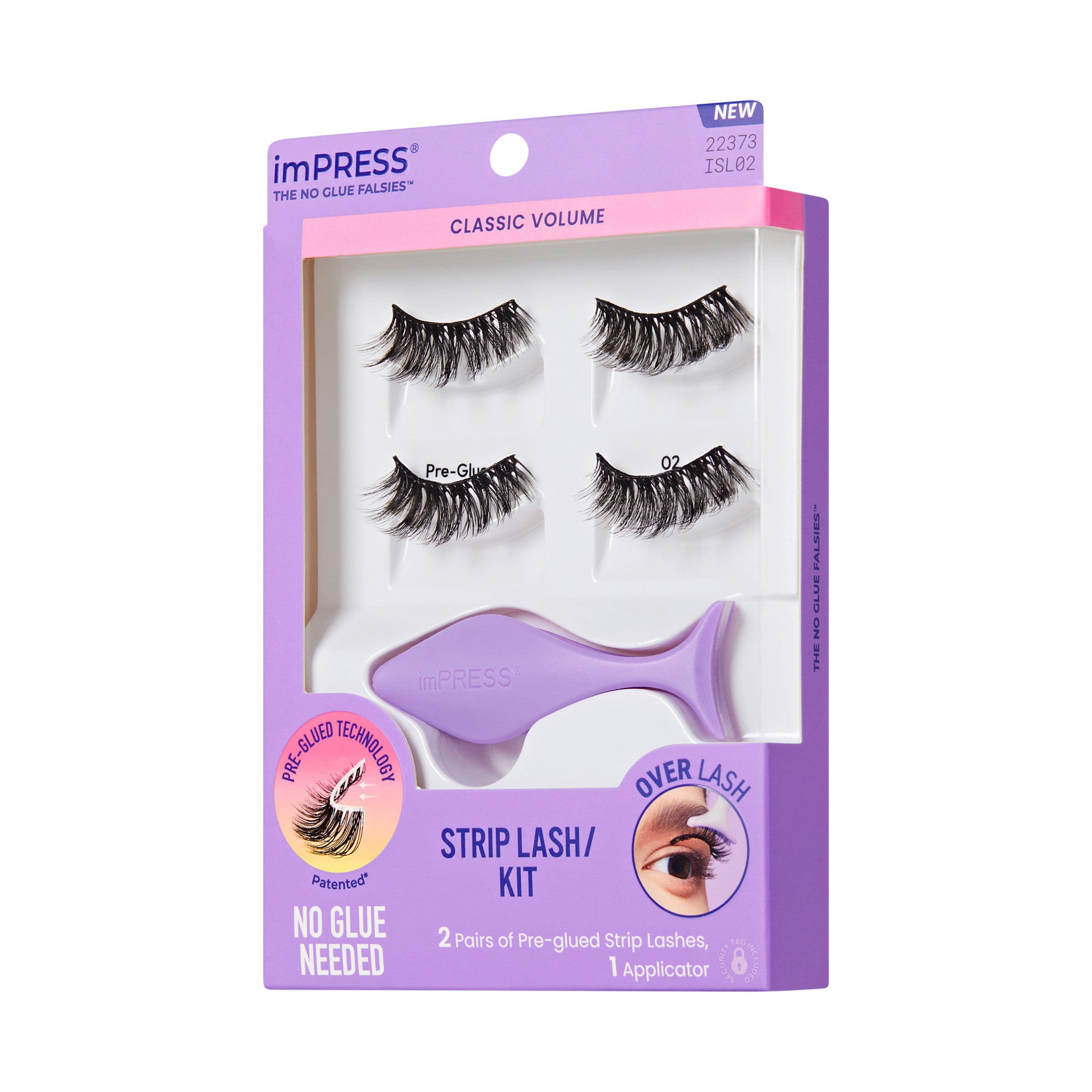 imPRESS Classic Volume Strip Lash Kit with pre-glued lashes and purple applicator