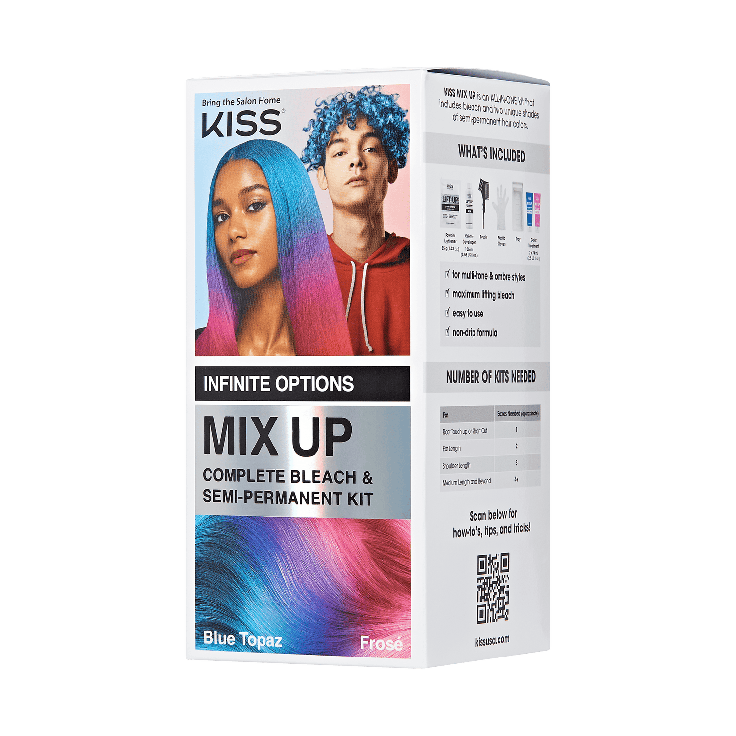KISS MIX UP Complete Bleach &amp; Semi-Permanent Hair Color Kit in Blue Topaz and Frosé