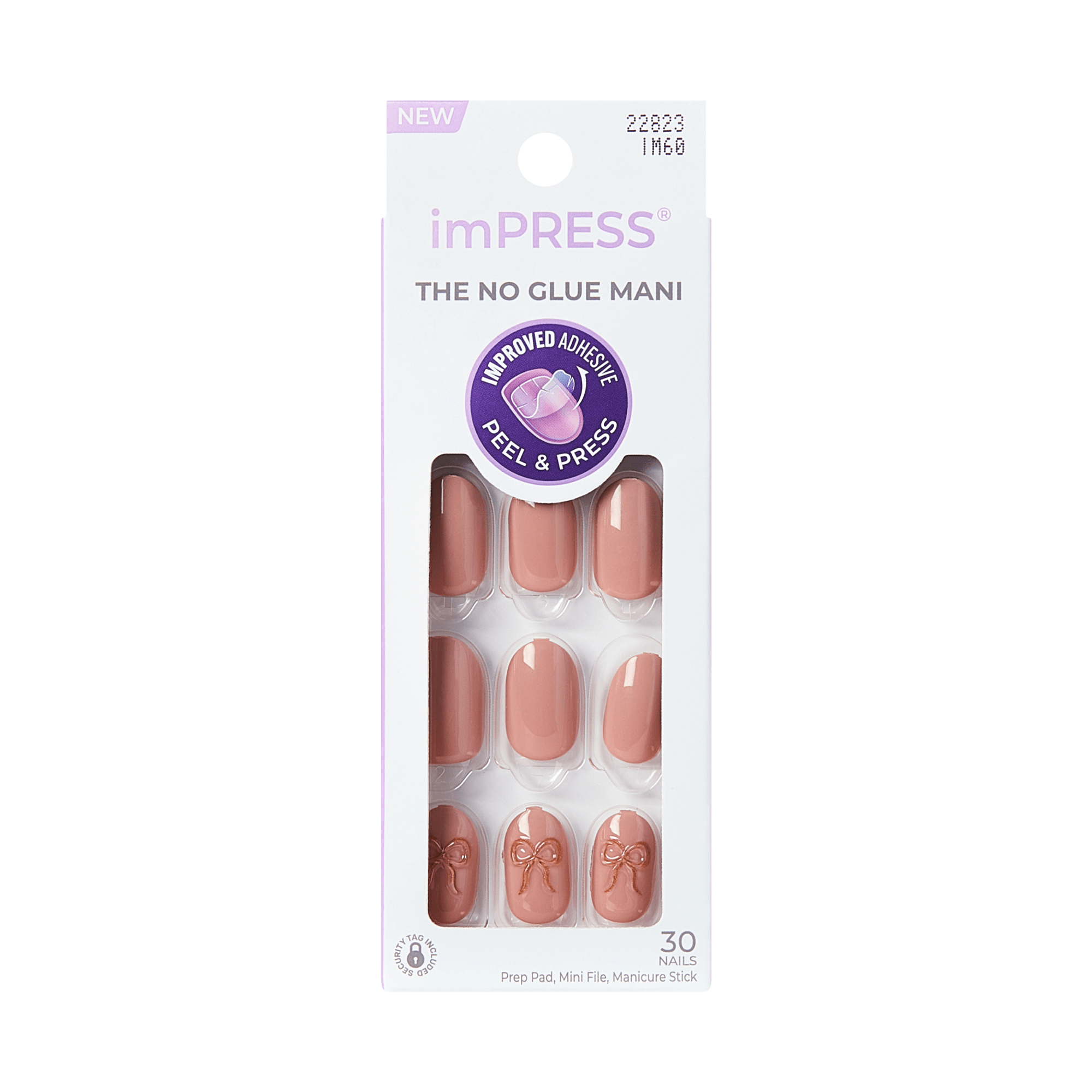 imPRESS The No Glue Mani press-on nails in nude with bow design, 30 nails