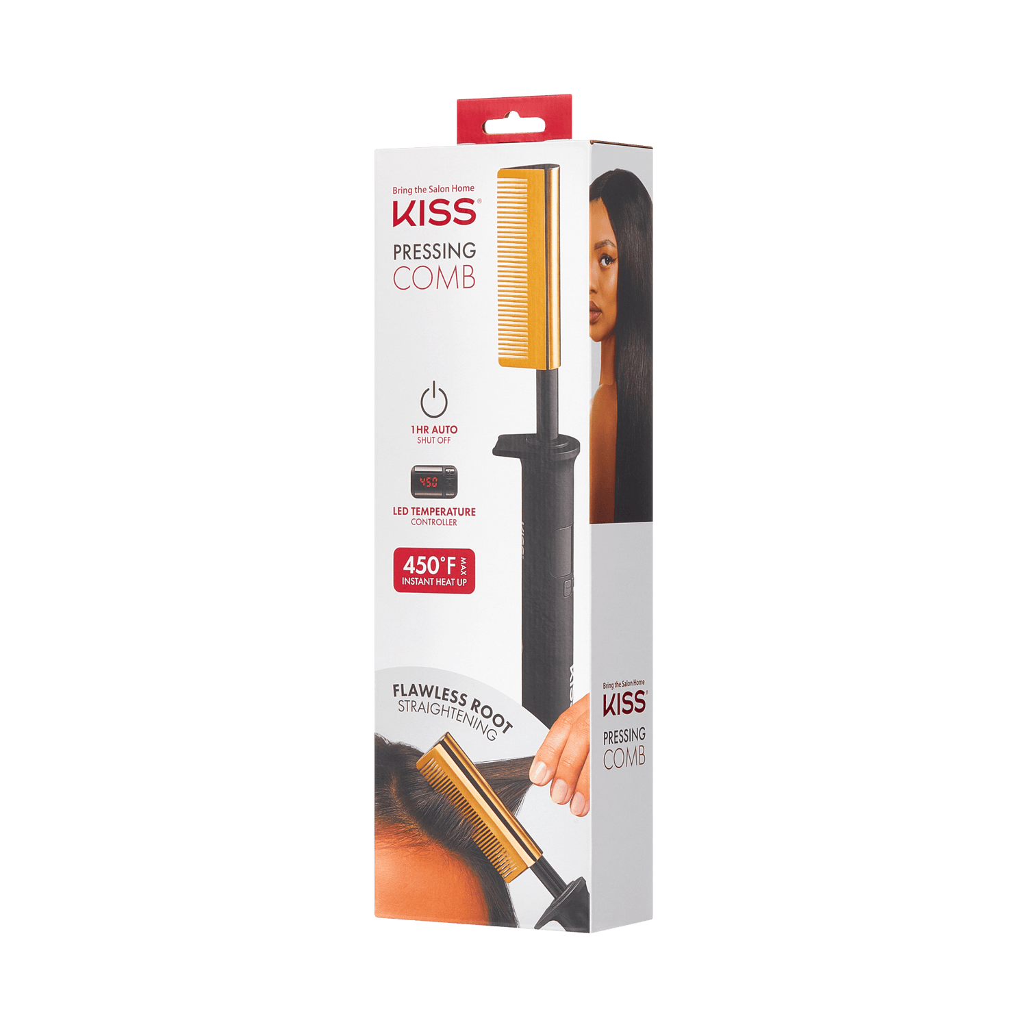 KISS Pressing Comb heated hair straightening tool with 450°F temperature control