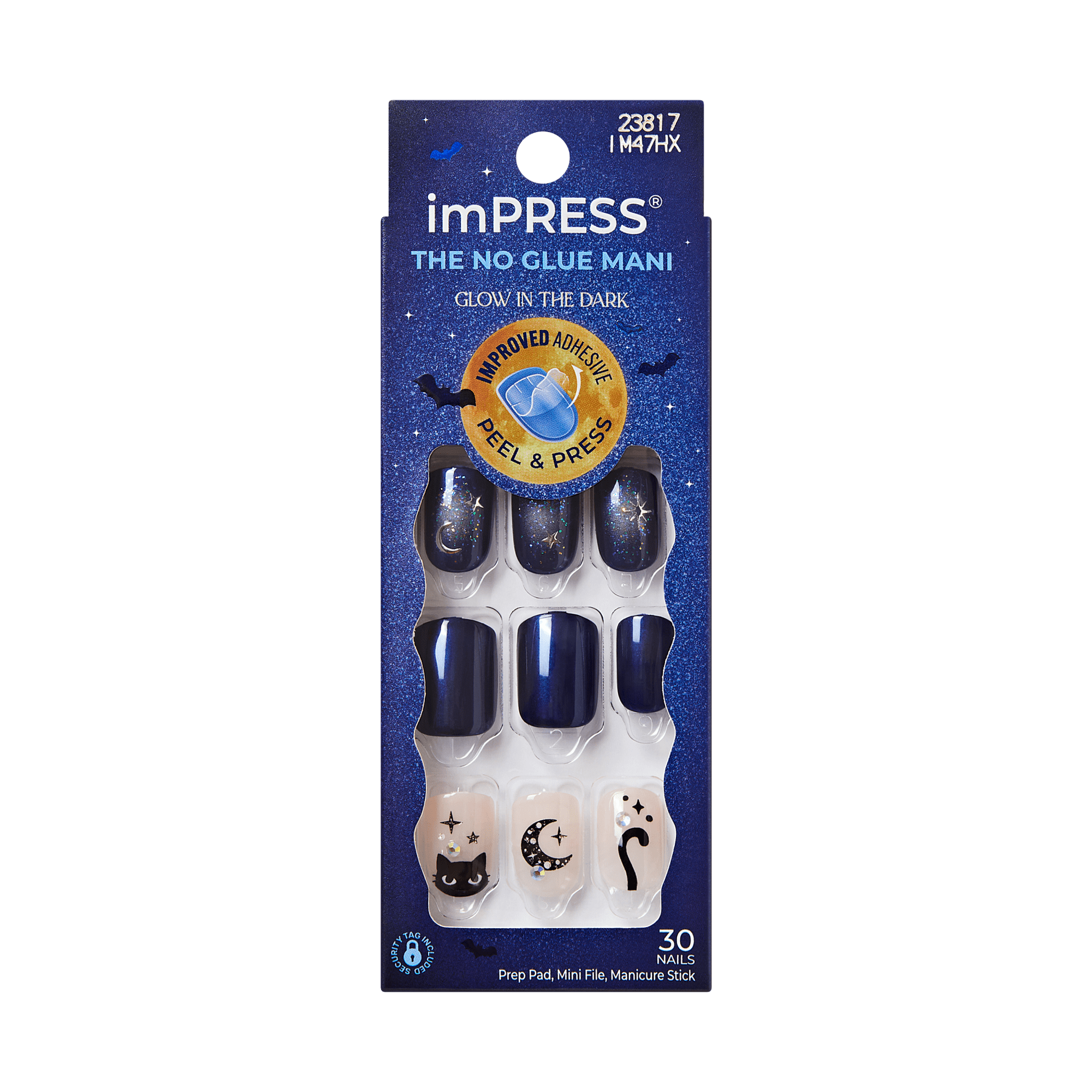 Impress Design Halloween No Glue Fake Press On Nails - Fright Club | Design, Blue &amp; Pink, Short, Squoval, Glow In The Dark, Manicure