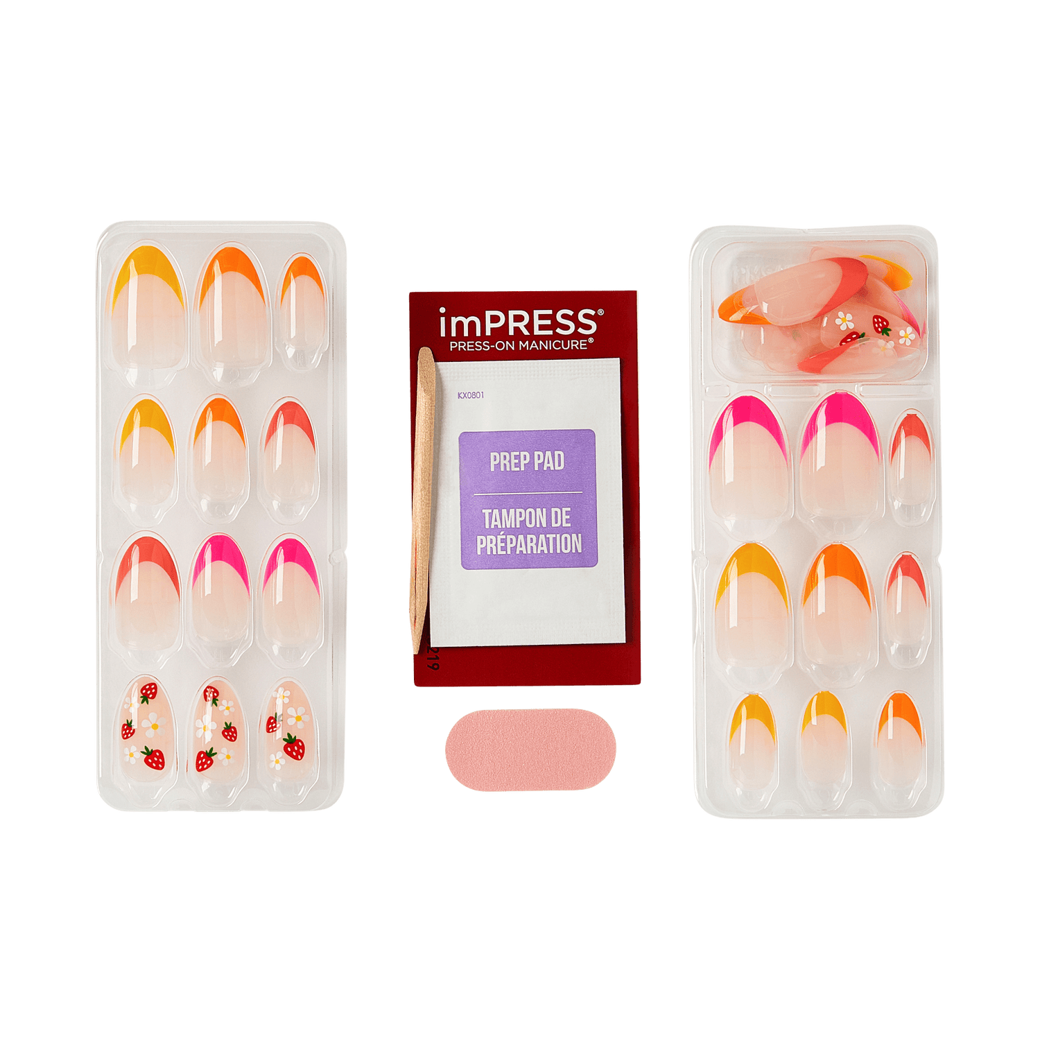 imPRESS Press-On Manicure nail sets with prep pad in orange and pink designs