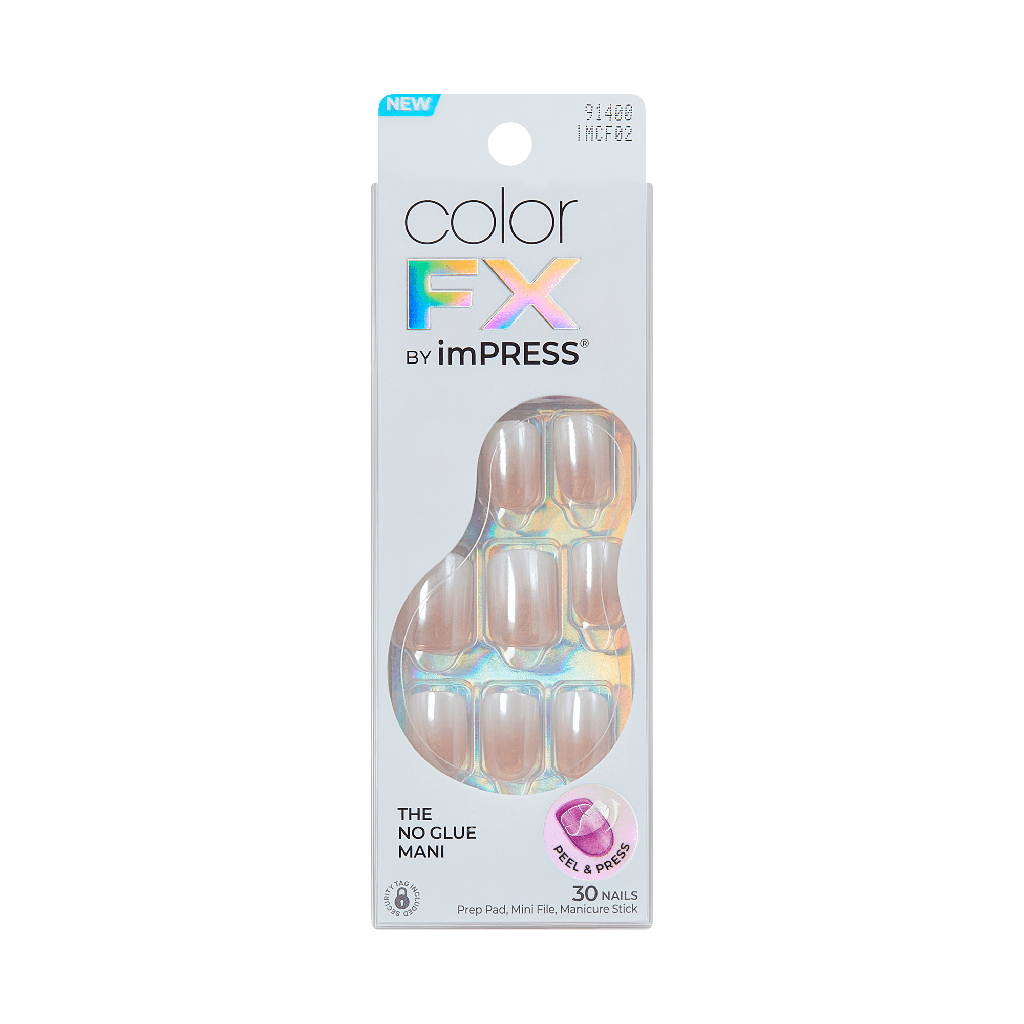 colorFX by Impress No Glue Fake Press On Nails - Connection | Solid, White, Short, Squoval, Manicure