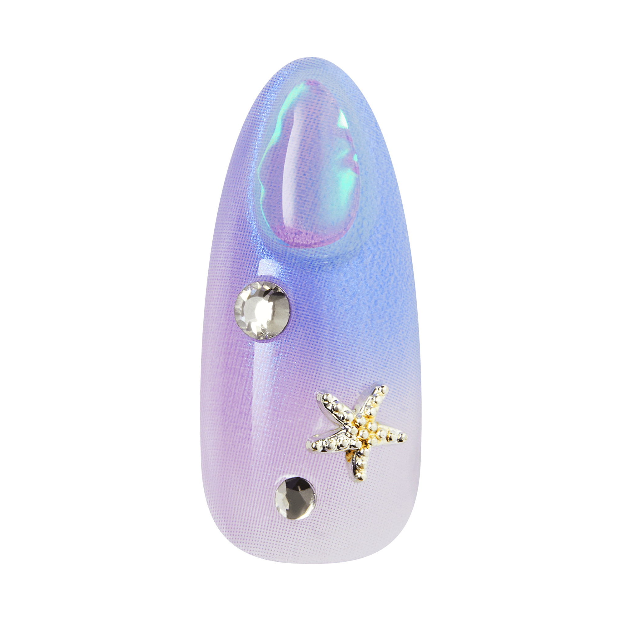 Lavender ombre almond nail with starfish charm and rhinestone accents.