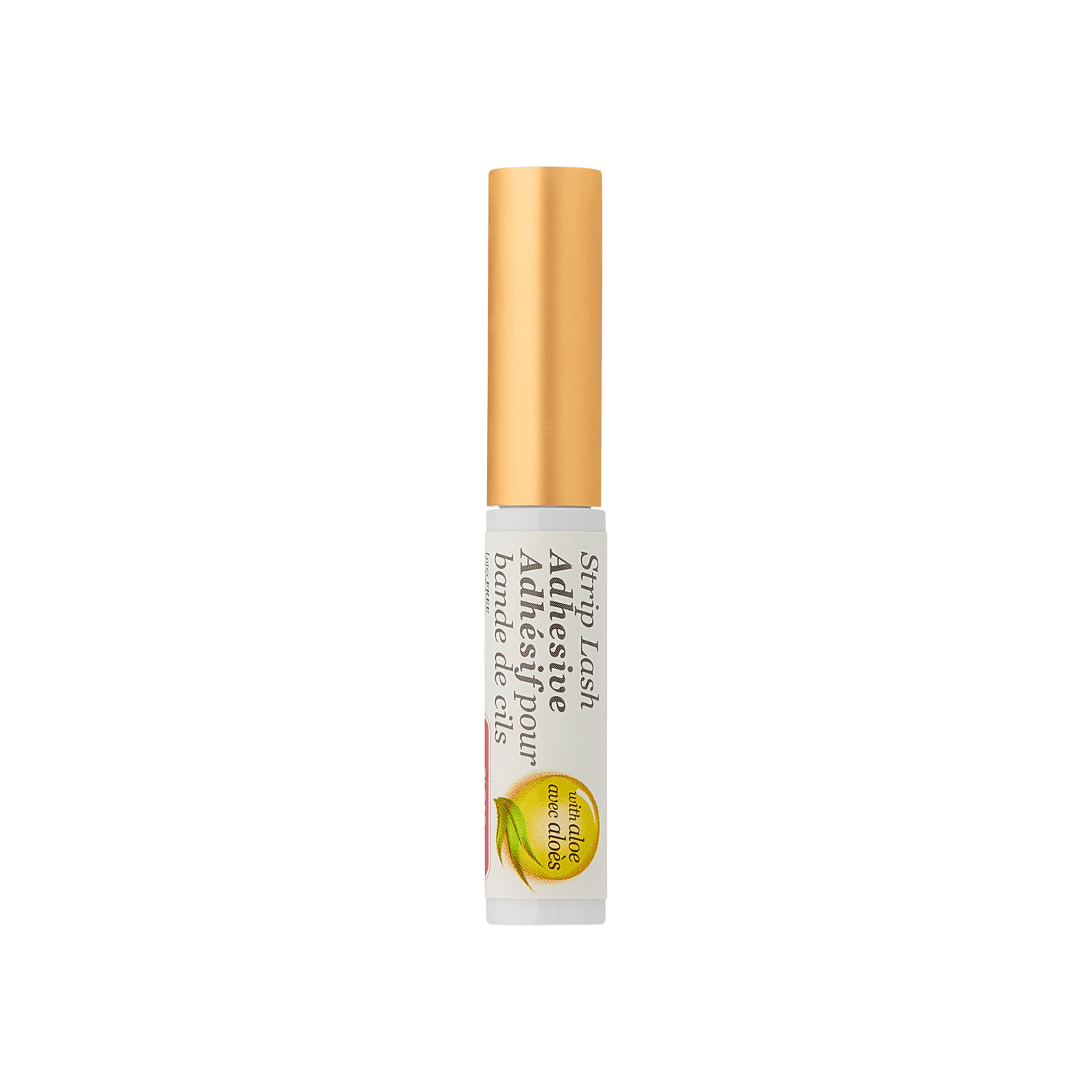 Lash adhesive tube with gold cap on a green background