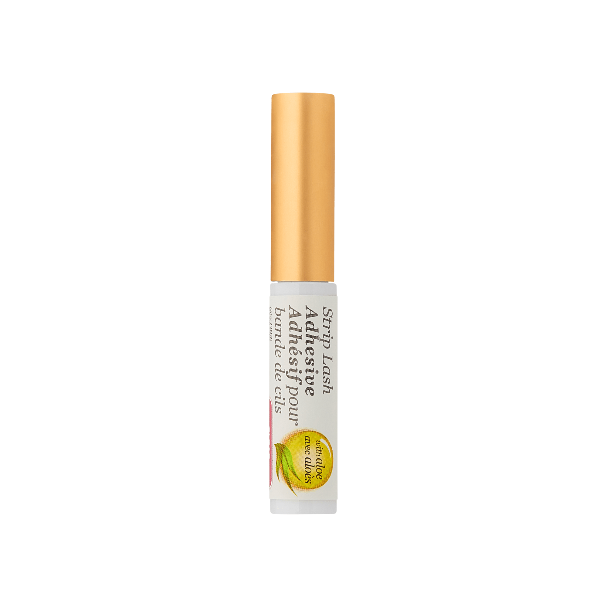 Lash adhesive tube with gold cap on a green background
