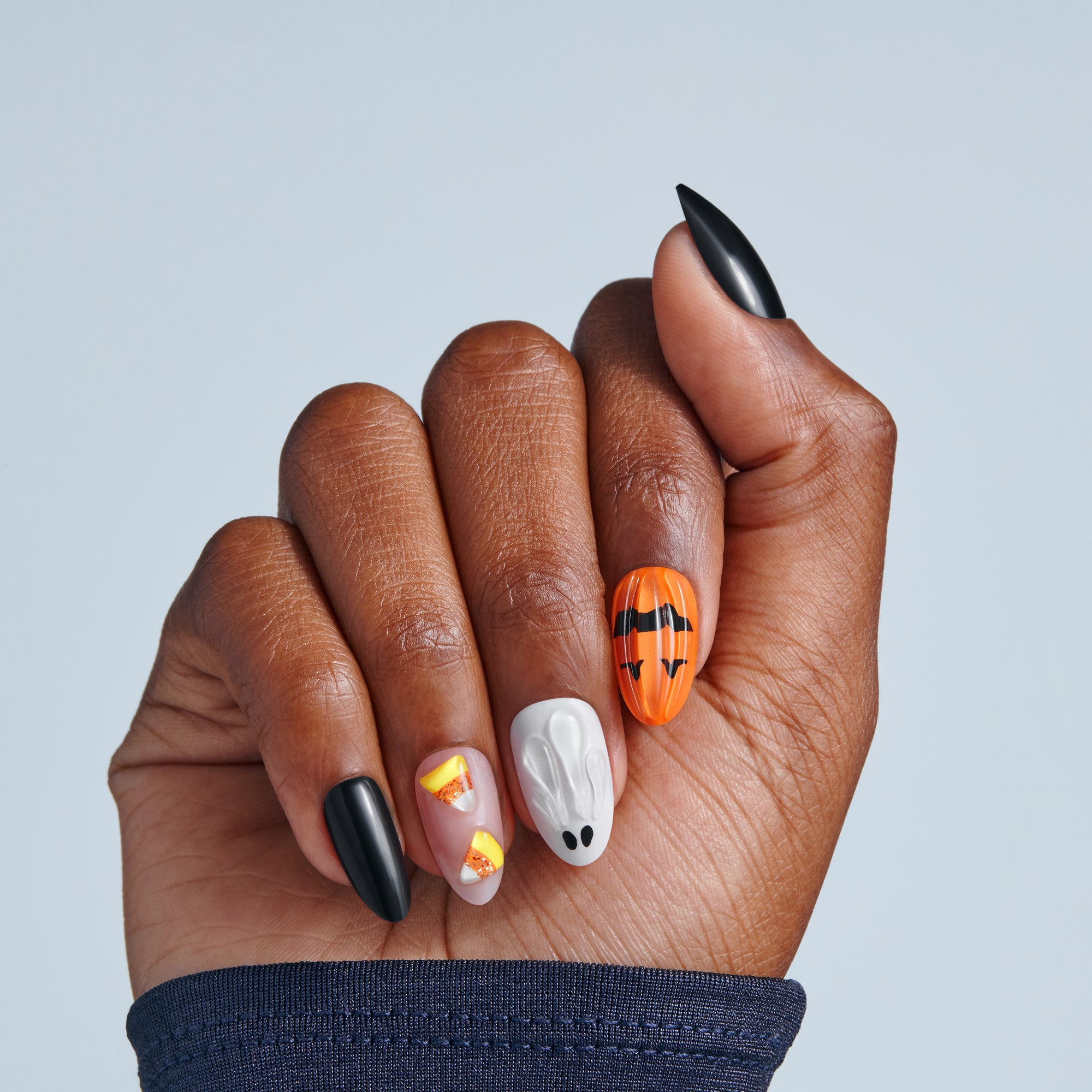 Kiss Haunt Halloween Press On Fake Glue Nails - Witching Hour | Design, Orange, Medium, Almond, Glow In The Dark
