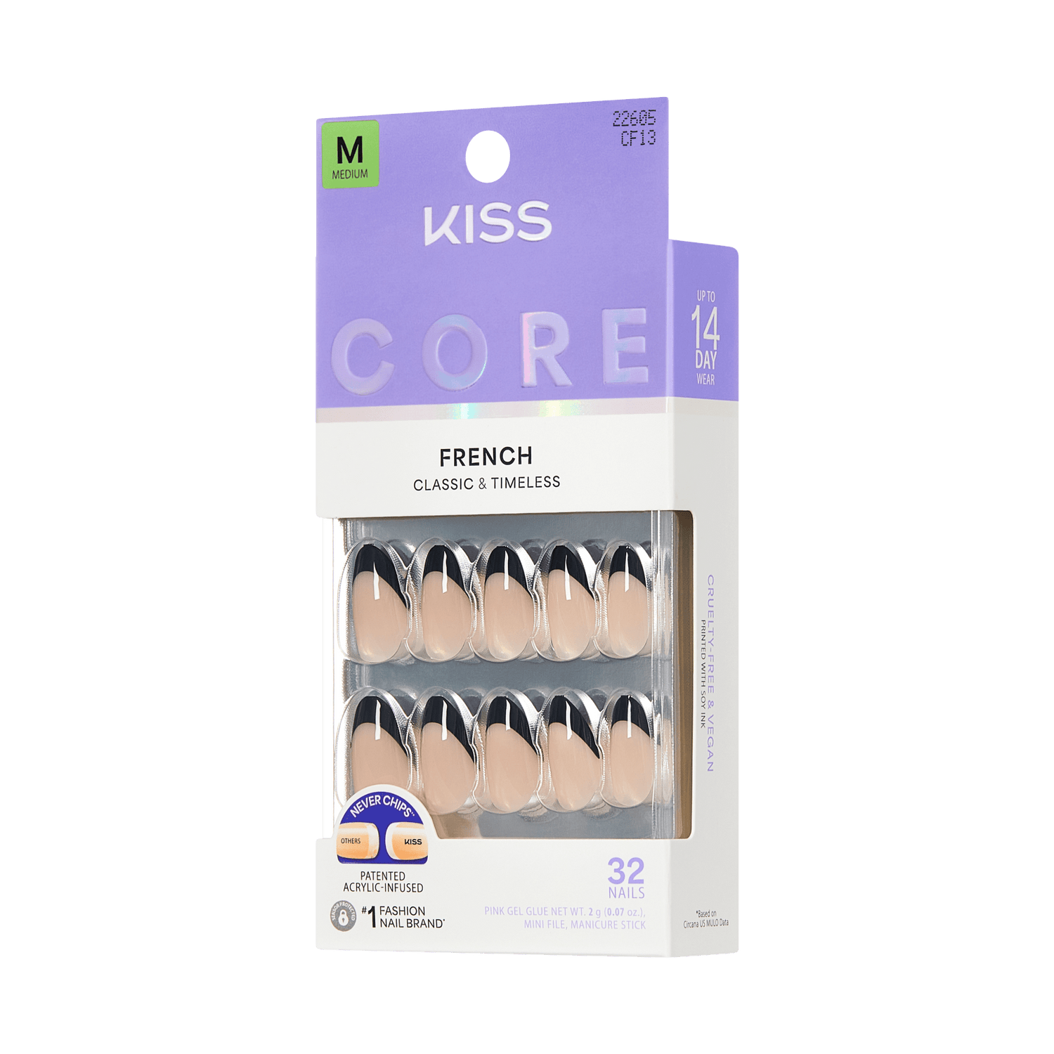 KISS Core French Nails Medium 32pc Acrylic Set Classic Timeless Design