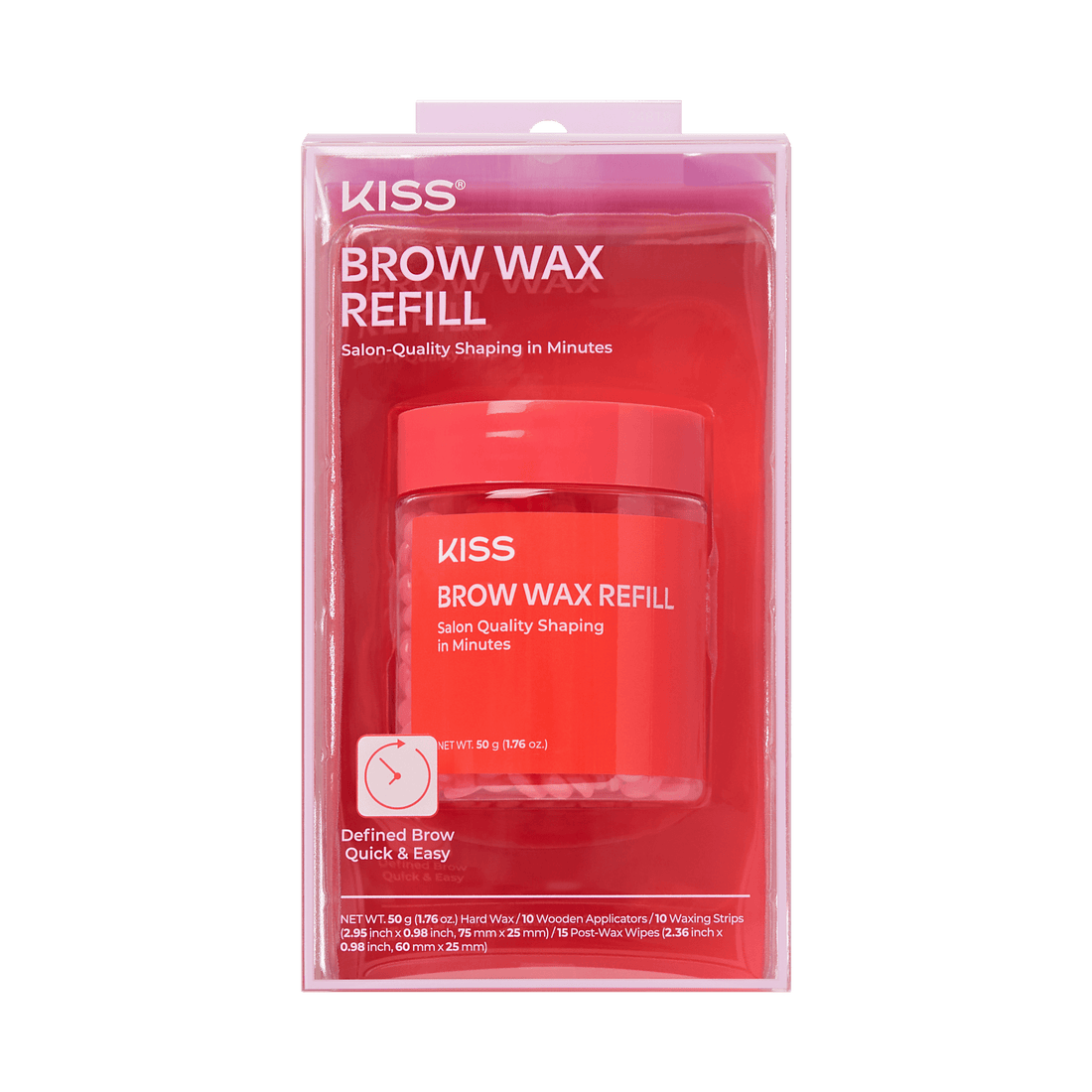 Kiss Brow Wax Kit Refill | Refill, Hard Wax, 10 Applicators, 10 Waxing Strips, 15 Post-Wax Wipes