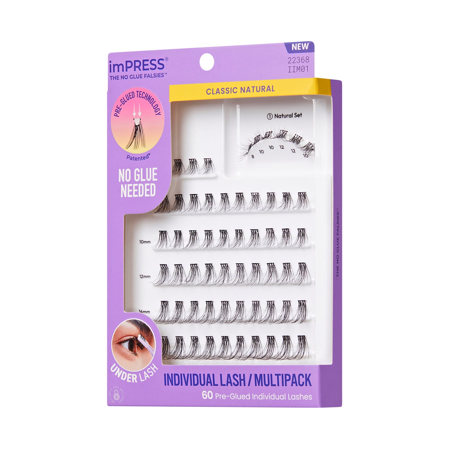 imPRESS Classic Natural pre-glued individual lashes multipack, 60 lashes, no glue needed
