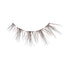 The image shows a single strip of false eyelashes. The eyelashes are arranged in a semi-circular shape, designed to mimic the natural curve of the eyelid. The lashes are long, wispy, and spaced out, giving a dramatic and voluminous appearance. The base of the strip is thin and flexible, allowing for easy application to the eyelid. The lashes are black in color, enhancing their visibility and impact.