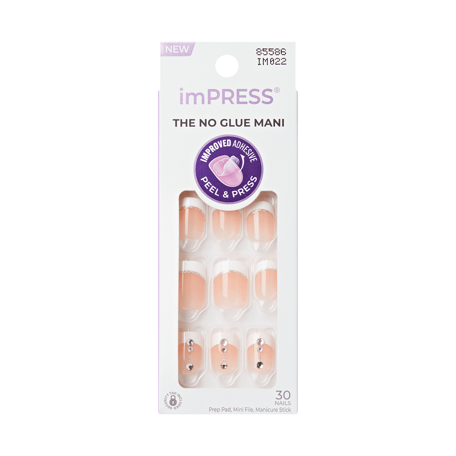 Impress Design No Glue Fake Press On Nails - Falling | 3D &amp; Jewel French, White, Short, Squoval, Manicure