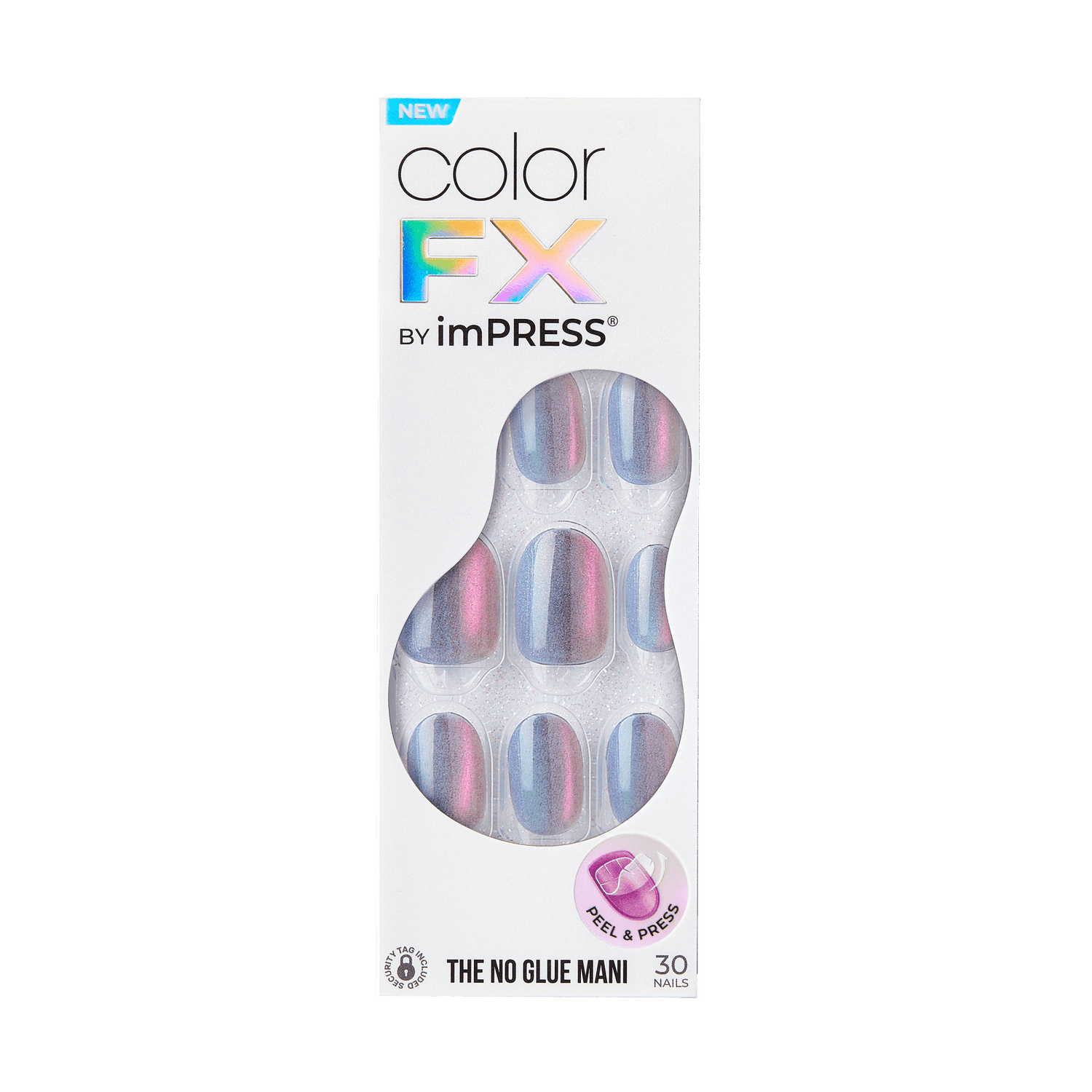 Color FX by imPRESS press-on nails with pink and blue gradient design, 30 nails