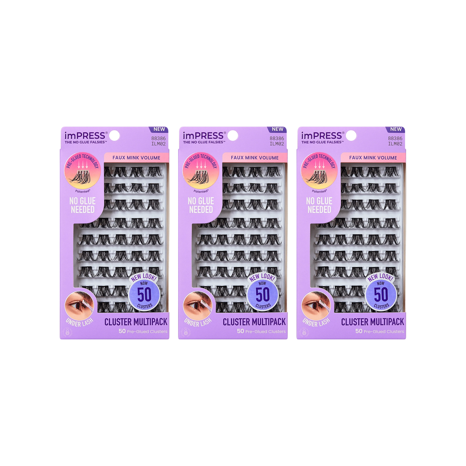Impress Falsies Pre-Glued False Eyelashes Multipack - Faux Mink Volume 3-Pack Bundle