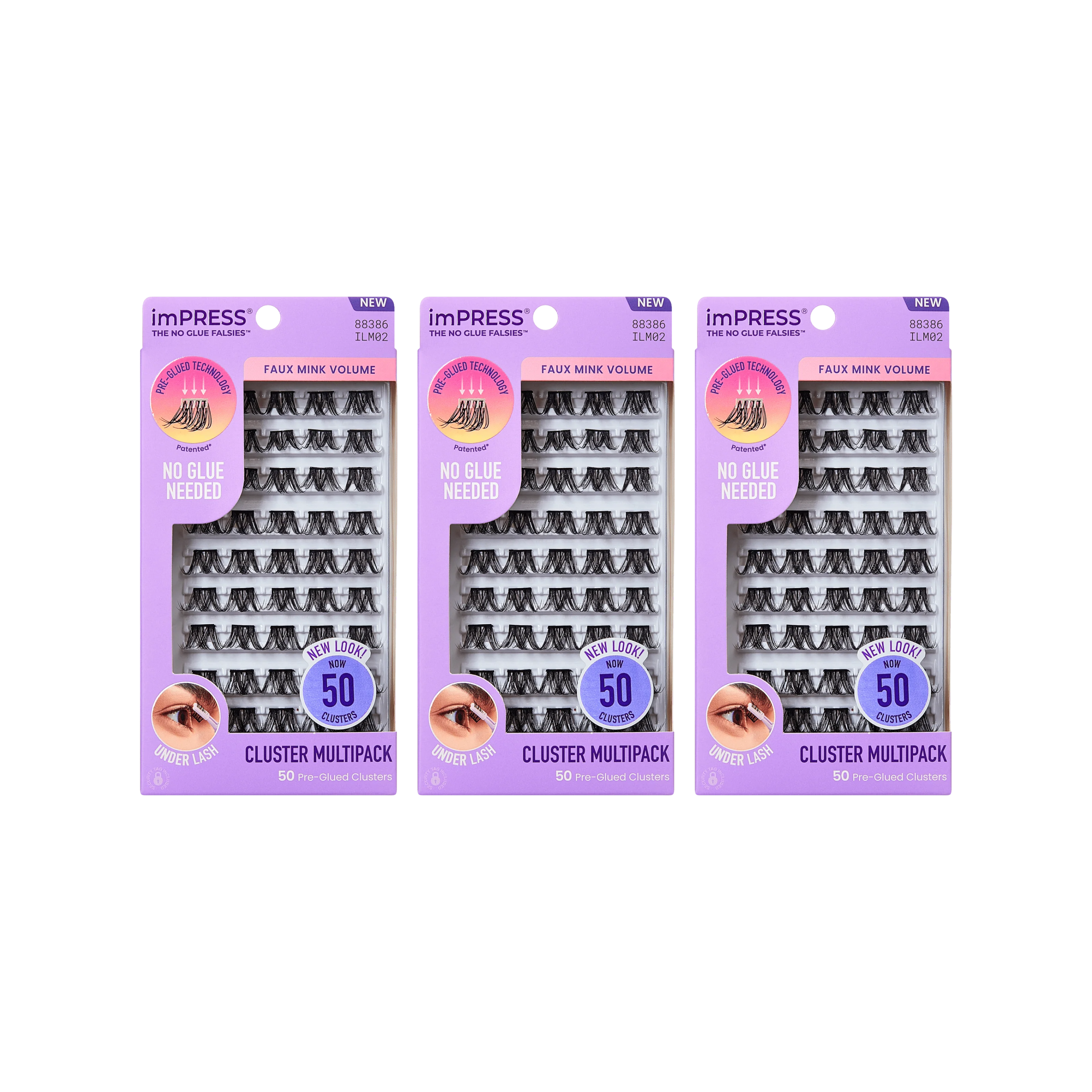 Impress Falsies Pre-Glued False Eyelashes Multipack - Faux Mink Volume 3-Pack Bundle