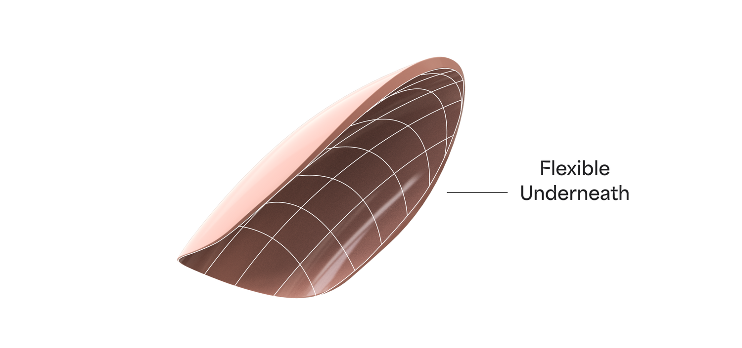 KISS nails with flexible underneath technology diagram showing grid pattern.