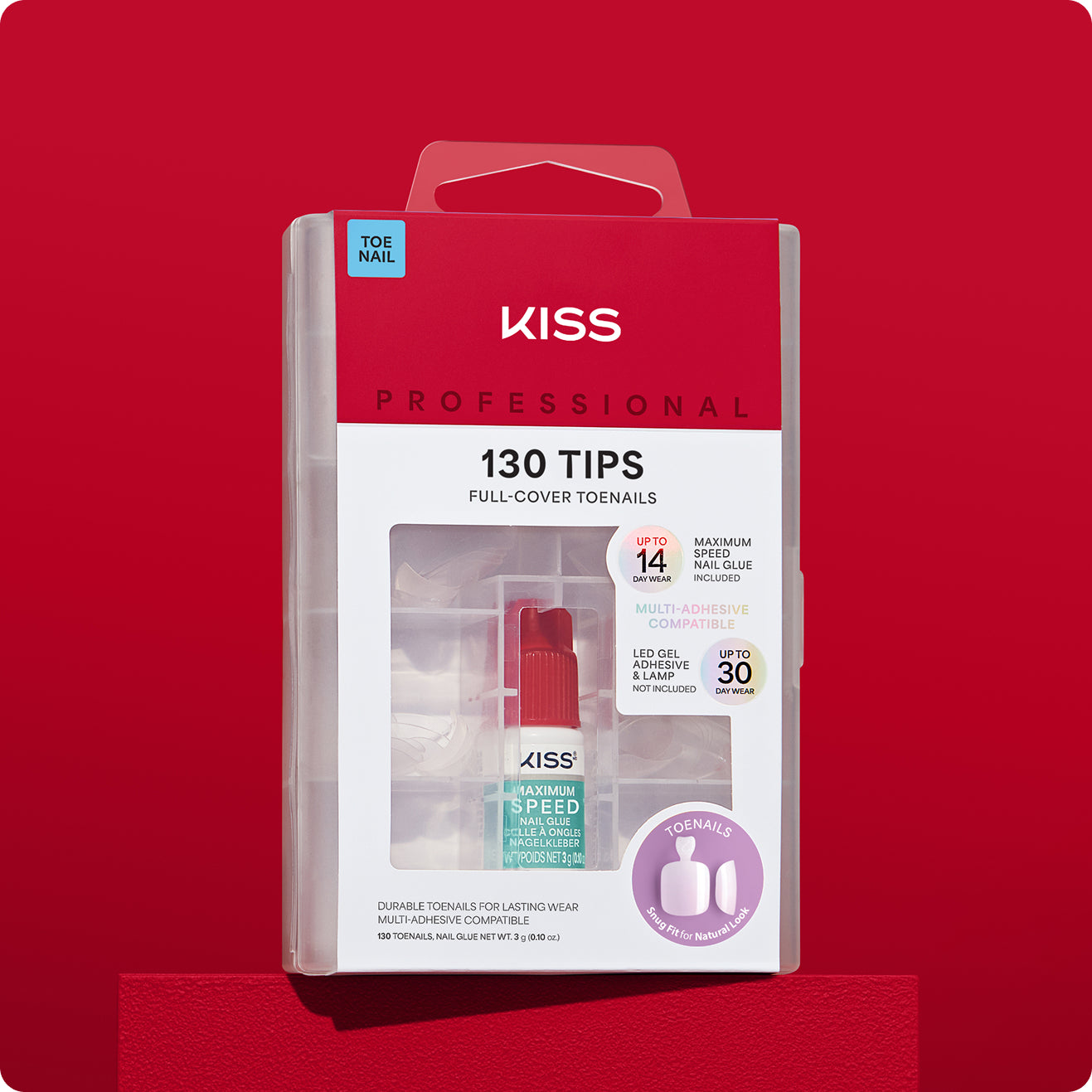 KISS Professional 130 Tips Full-Cover Toenails with Maximum Speed Nail Glue