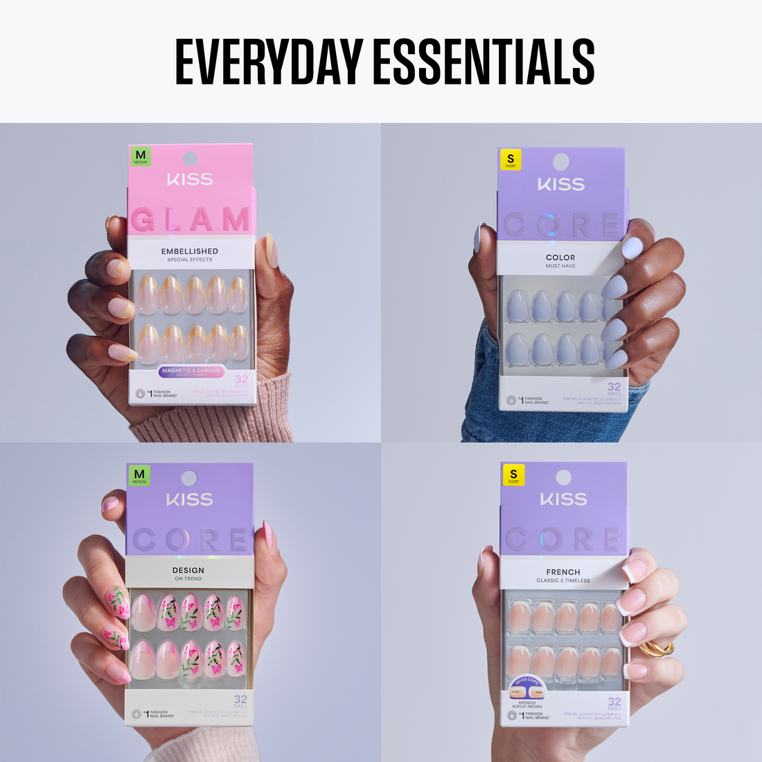 Kiss Press On Glue Nails Essentials Bundle - Everyday Essentials