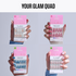Four packages of KISS nail art products held by different people against a gray background.