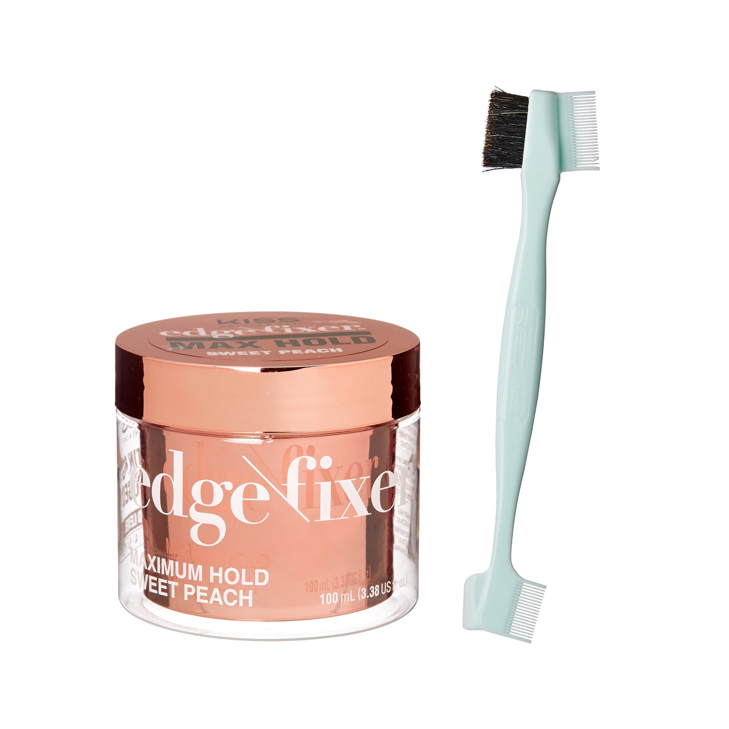 Edgefixe Maximum Hold Sweet Peach gel with dual-sided applicator brush.