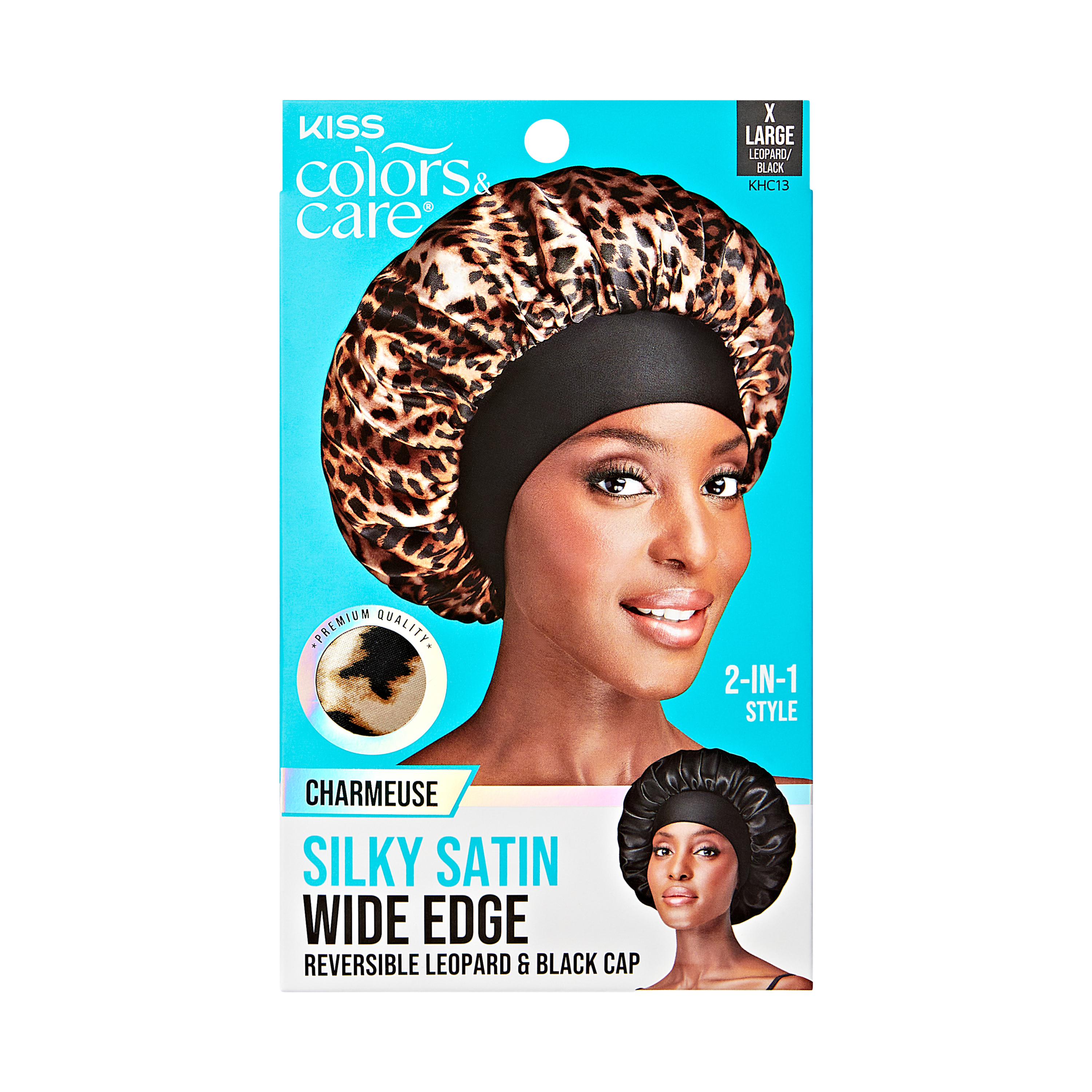 Kiss Colors &amp; Care Silky Satin Double Wear Cap, XL - Leopard | Extra-Large, Silk Bonnet, Sleep Bonnet, Hair Accessories