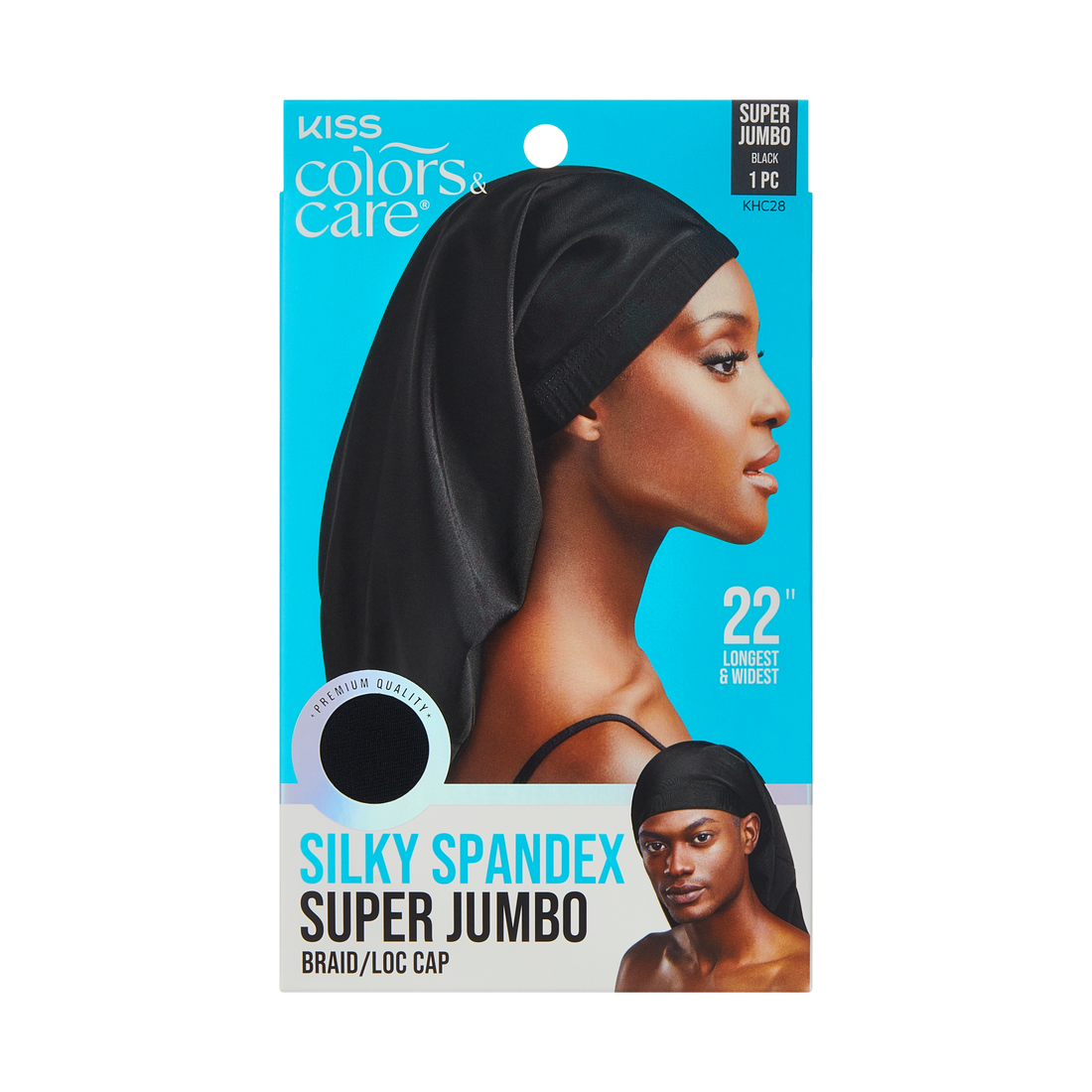 Kiss Colors &amp; Care Silky Spandex Braid/Loc Cap - Black | Silk Bonnet, Sleep Bonnet, Super Jumbo, Hair Accessories
