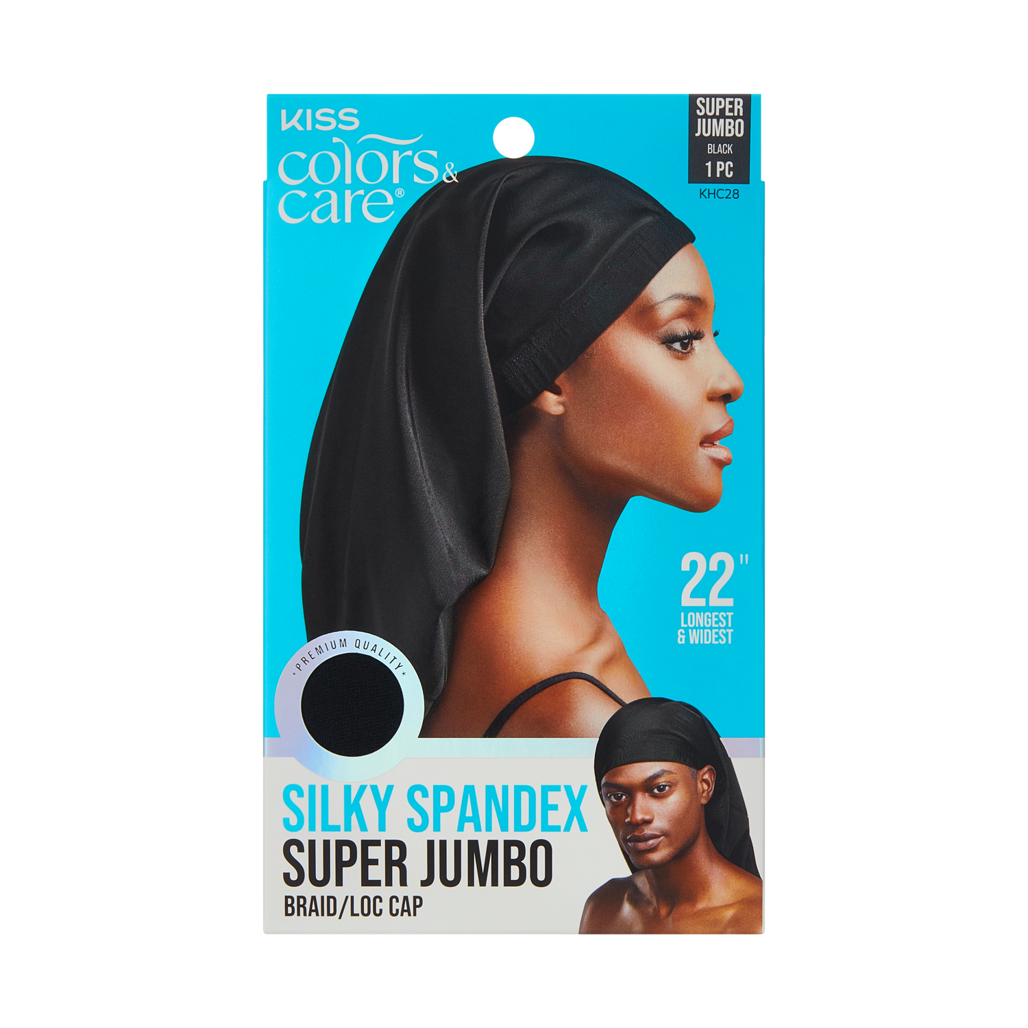 Kiss Colors &amp; Care Silky Spandex Braid/Loc Cap - Black | Silk Bonnet, Sleep Bonnet, Super Jumbo, Hair Accessories