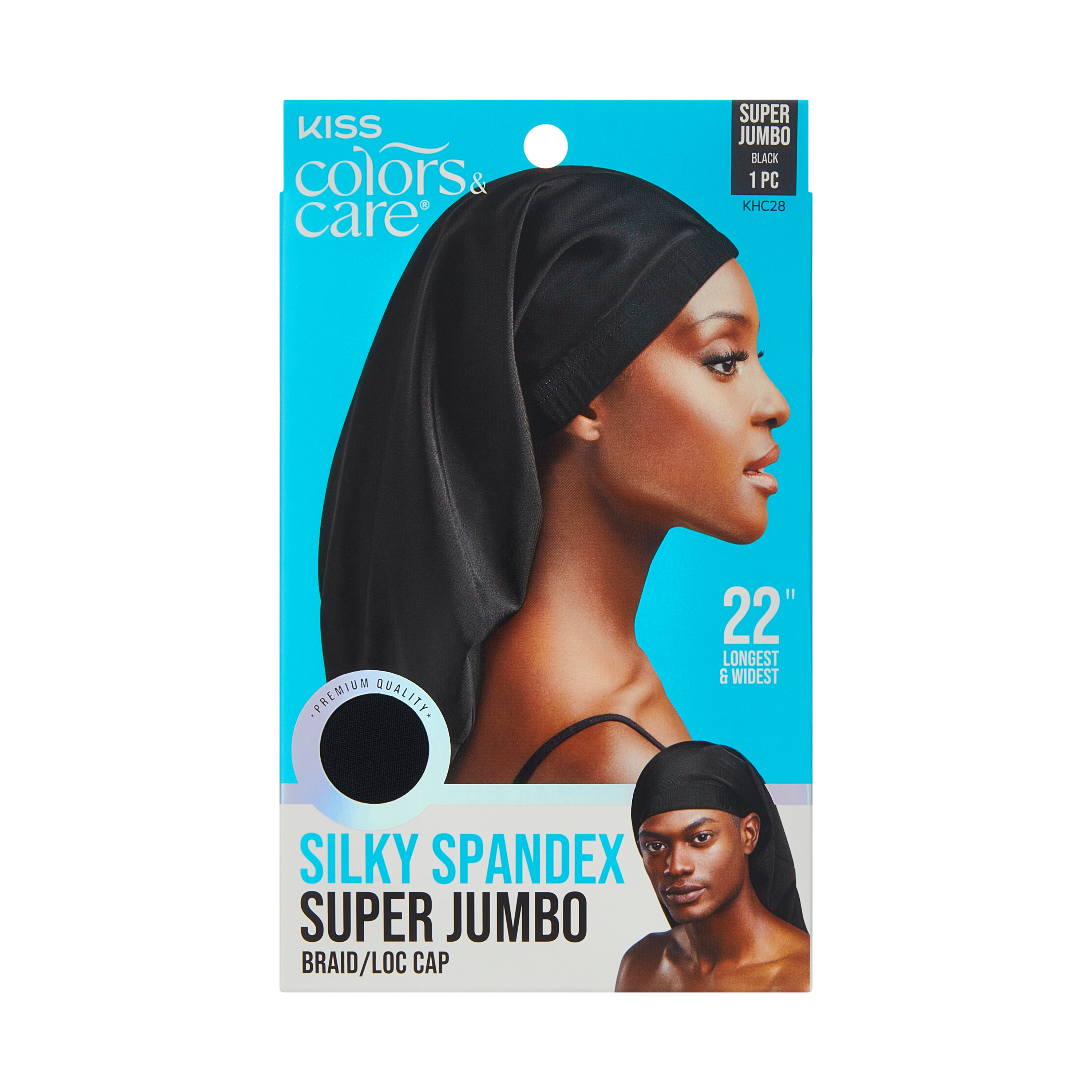 Kiss Colors &amp; Care Silky Spandex Braid/Loc Cap - Black | Silk Bonnet, Sleep Bonnet, Super Jumbo, Hair Accessories