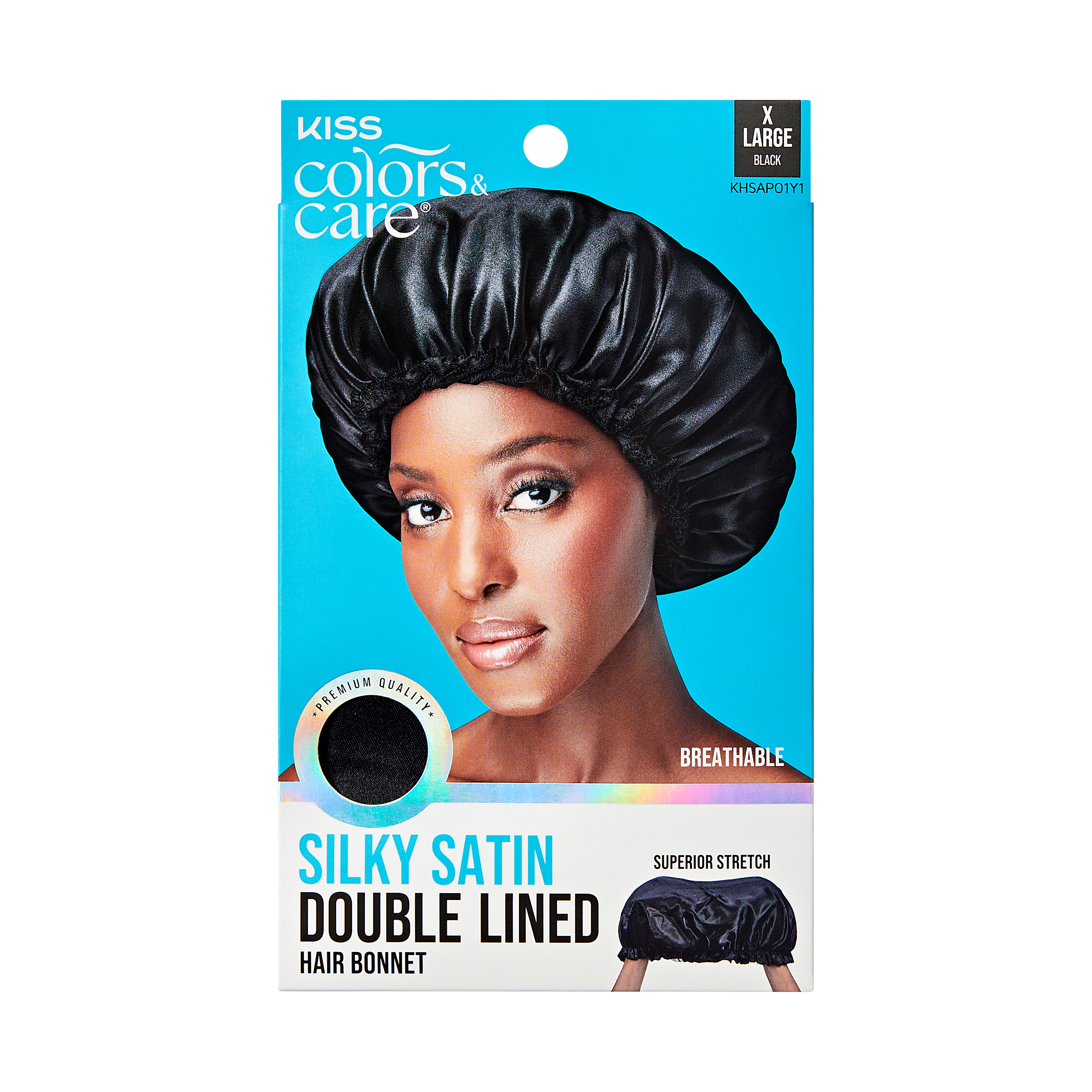 Kiss Colors &amp; Care Silky Satin X-Large Bonnet Cap - Black | Extra-Large, Silk Bonnet, Sleep Bonnet, Hair Accessories