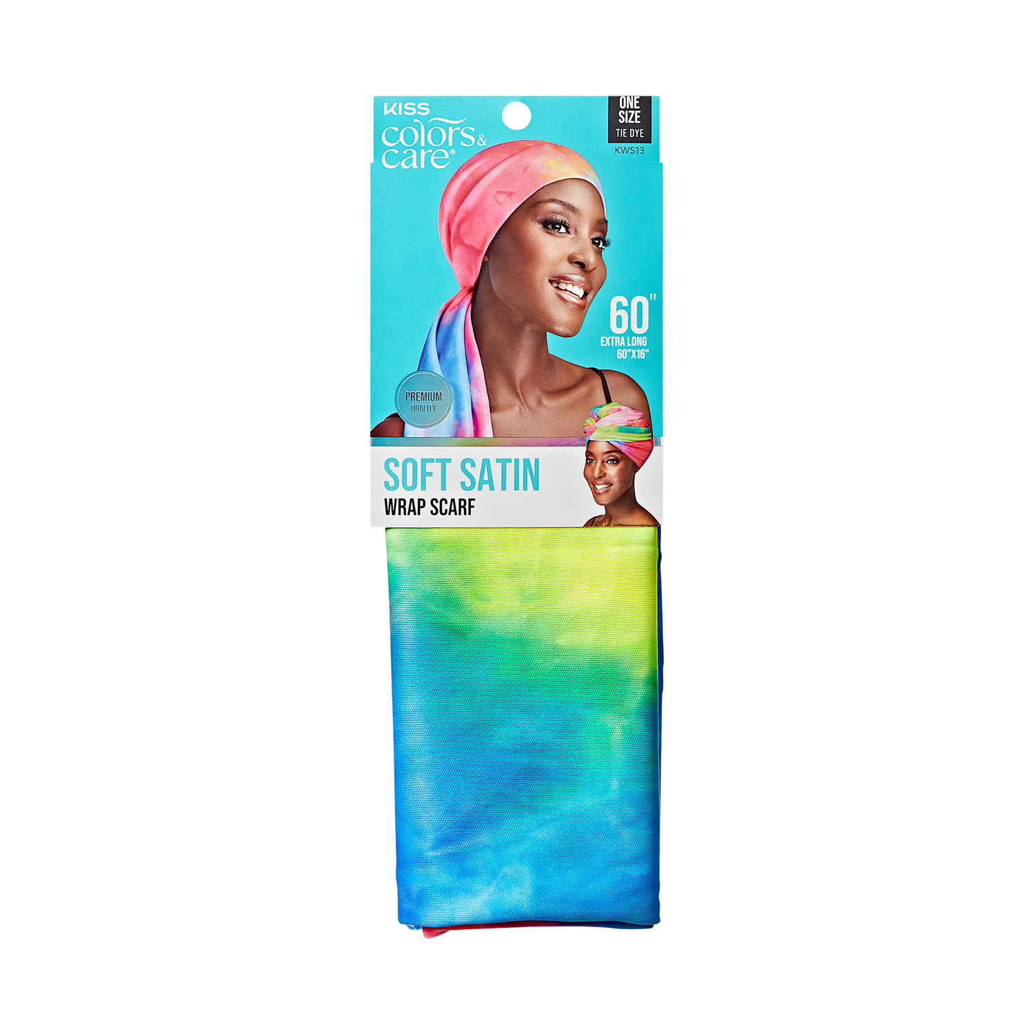 Kiss Colors &amp; Care Soft Satin Wrap Scarf - Tie Dye | Head Scarf, Hair Scarf, 60"L x 16"W, Hair Accessories