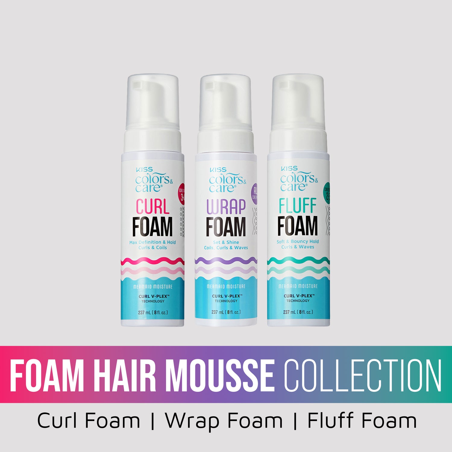 Kiss Colors &amp; Care Foam Hair Mousse Collection Bundle