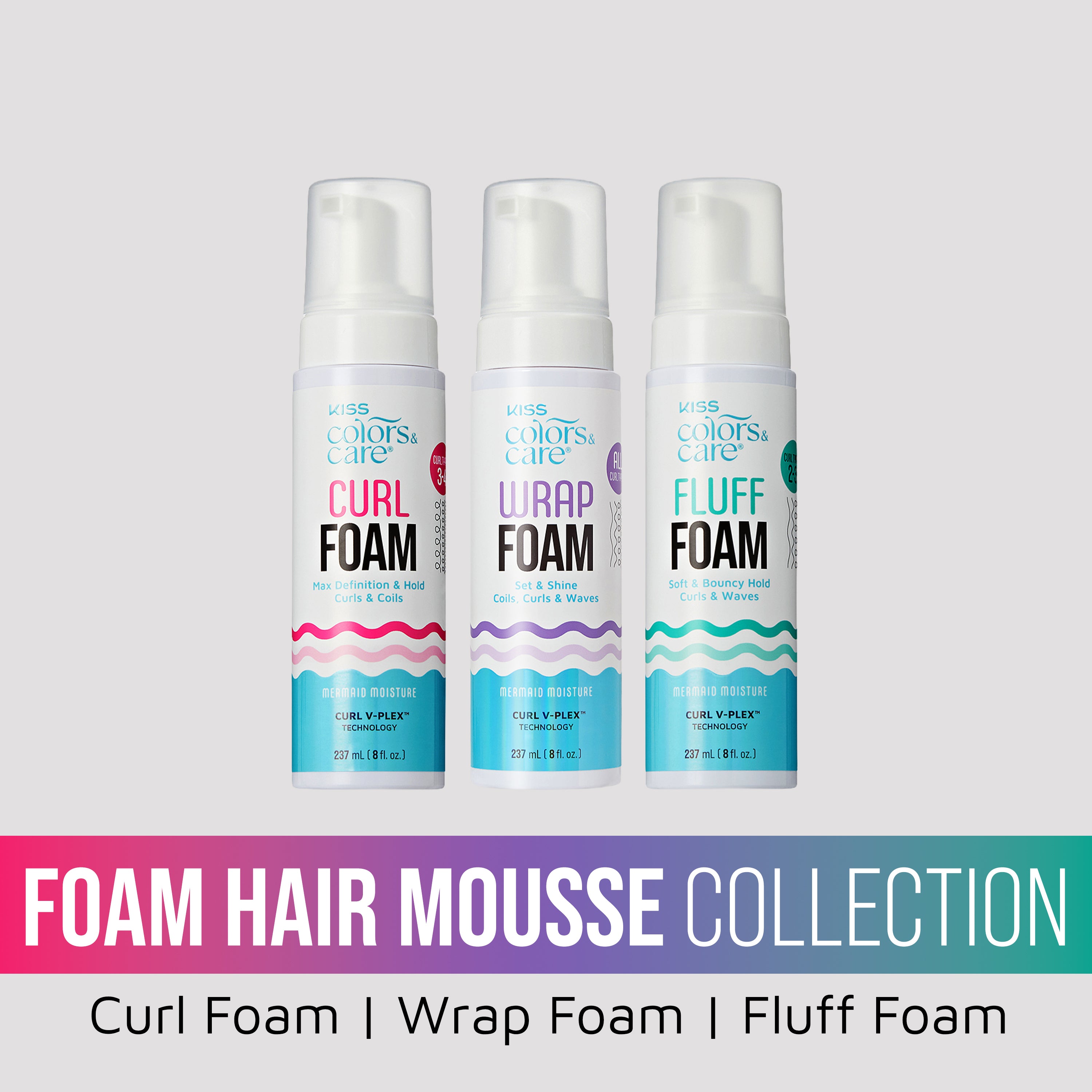 Kiss Colors &amp; Care Foam Hair Mousse Collection Bundle