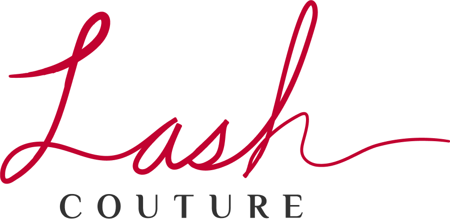 Lash Couture logo in red script with gray text