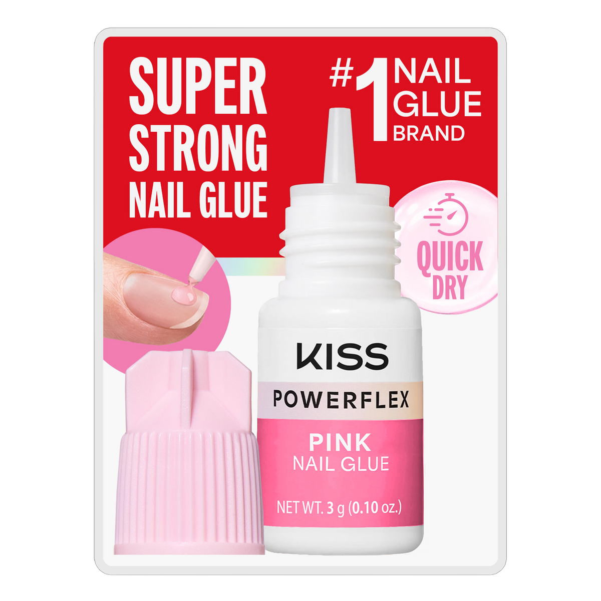 Kiss PowerFlex Pink Nail Glue 3-Pack | Nail Adhesive, Press-On Glue, Pink Tint, Strong Hold
