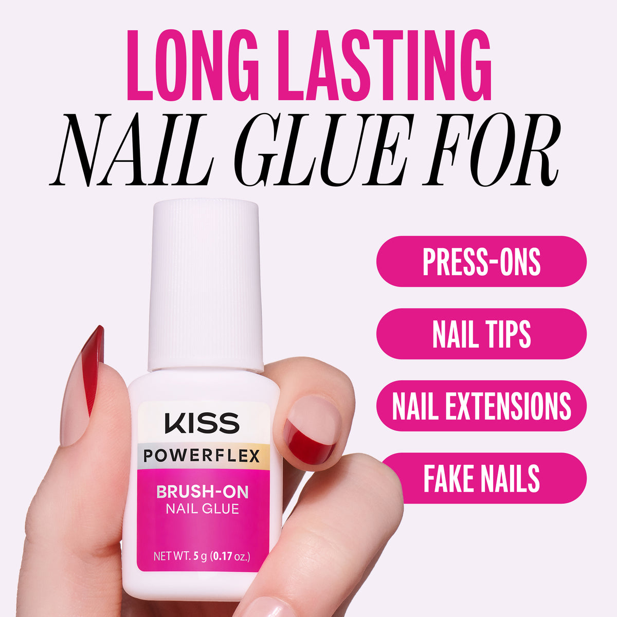Kiss PowerFlex Brush-On Nail Glue 2-Pack | Nail Adhesive, Press-On Glue, Applies Like Polish, Lasting Wear
