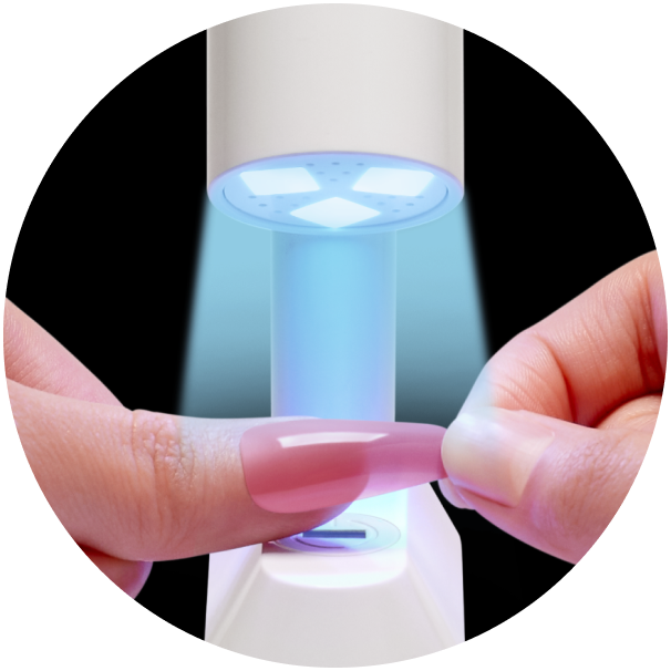 Hand touching smart water dispenser with ice cubes visible inside.